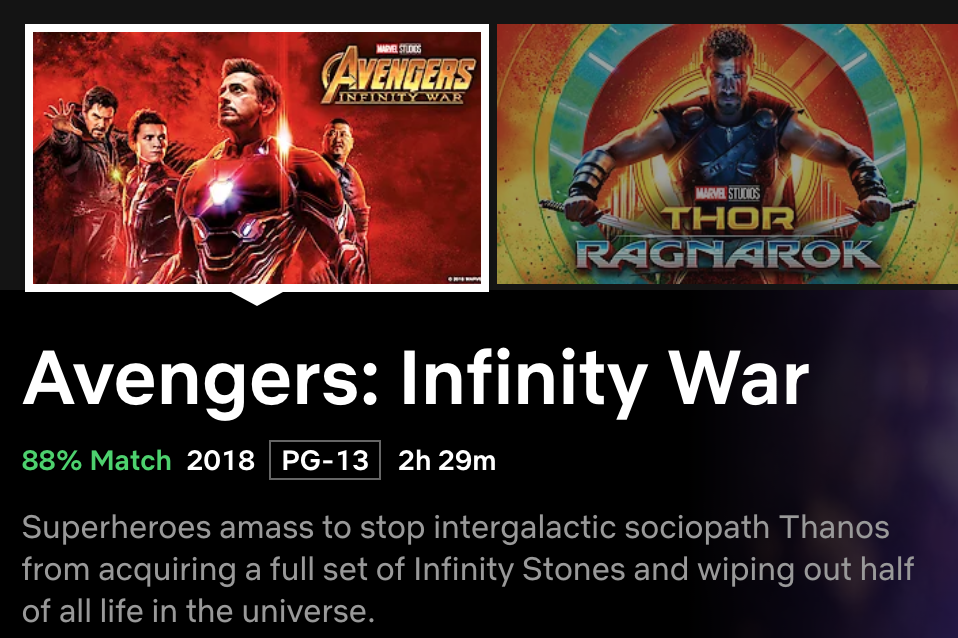 A synopsis for Avengers: Infinity War on Netflix's website refers to Thanos as an "intergalactic sociopath".