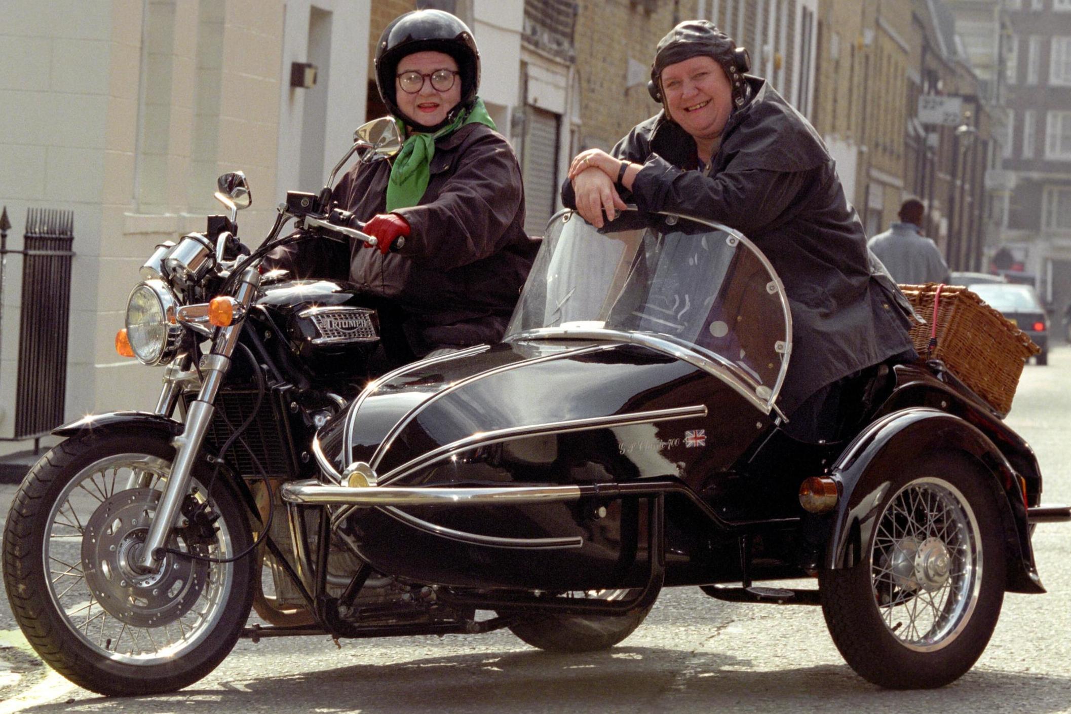 The two chefs in 1996 with their trademark Triumph Thunderbird