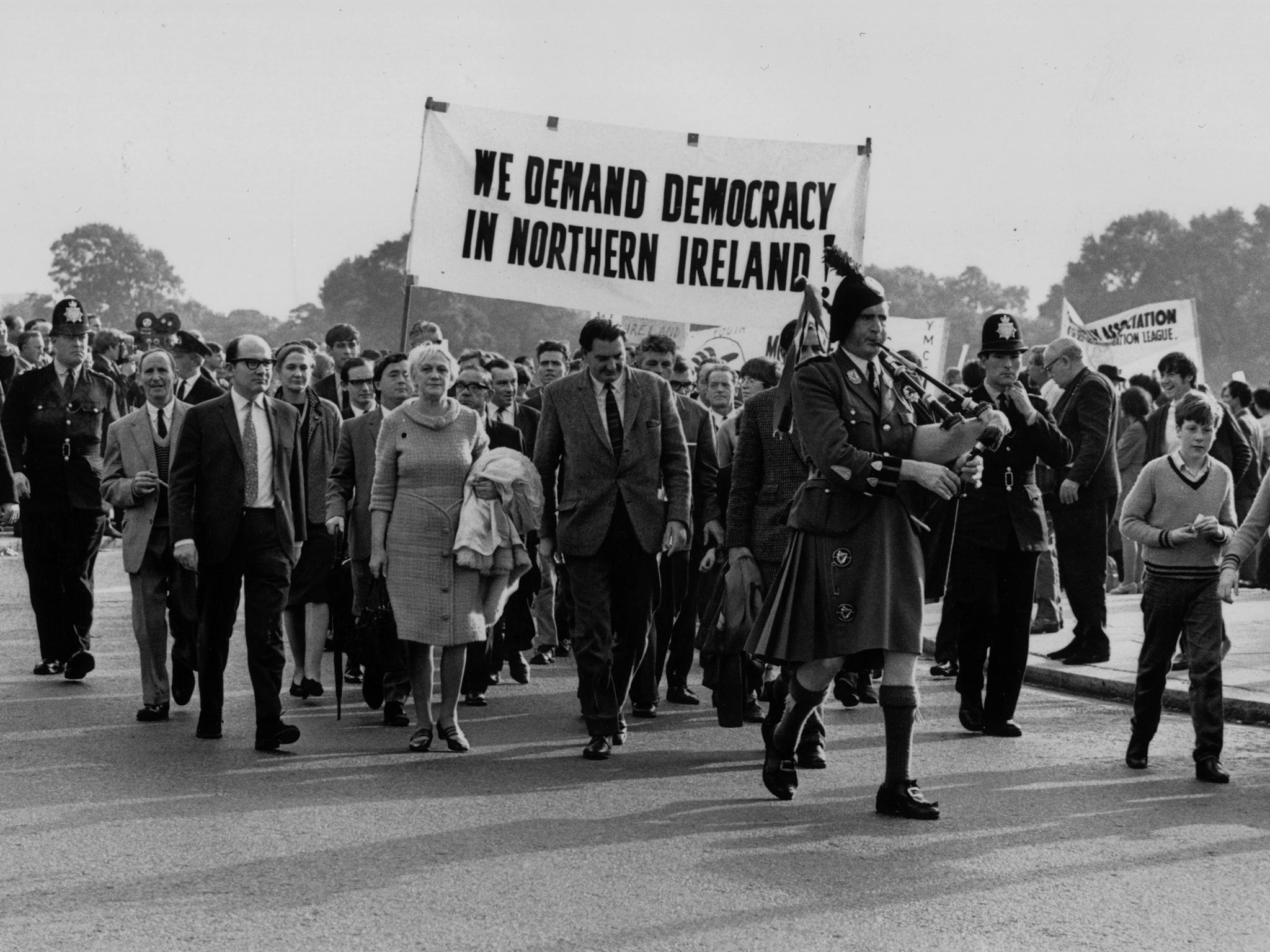 Civil rights protesters, led by Labour MP Eric Heffer, march in London in October 1968 to demand a change in voting rights