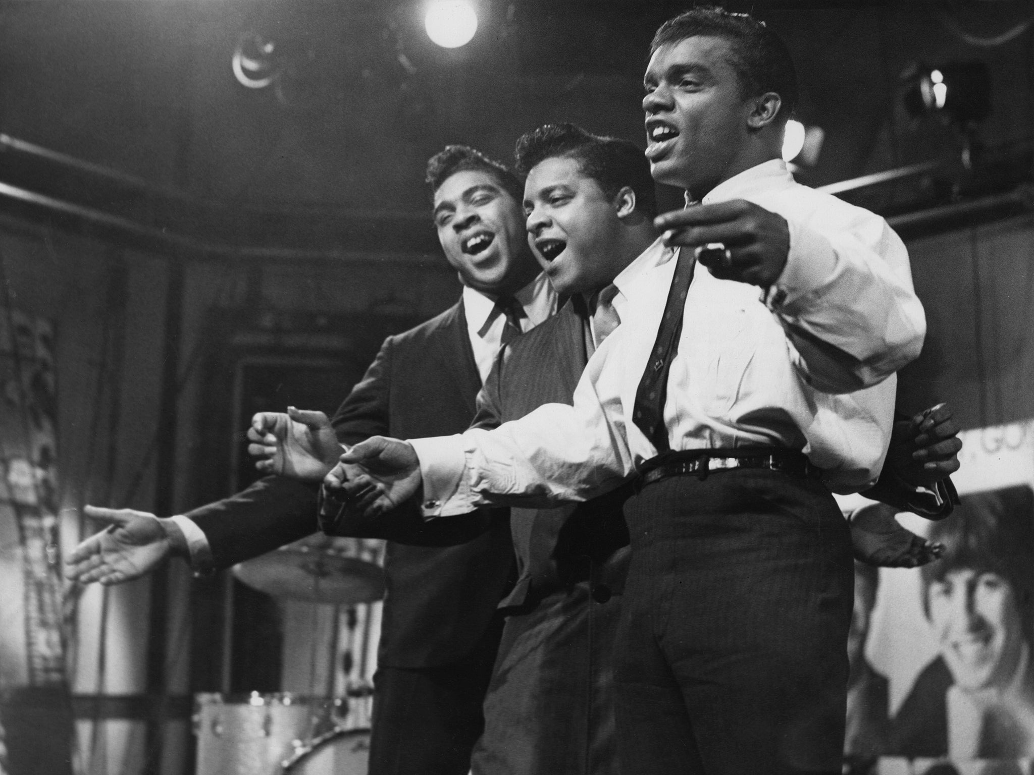 Ronald, Rudolph and O’Kelly Isley Jr – the Isley Brothers, to you and me – perform on ITV’s ‘Ready Steady Go’ in December 1964