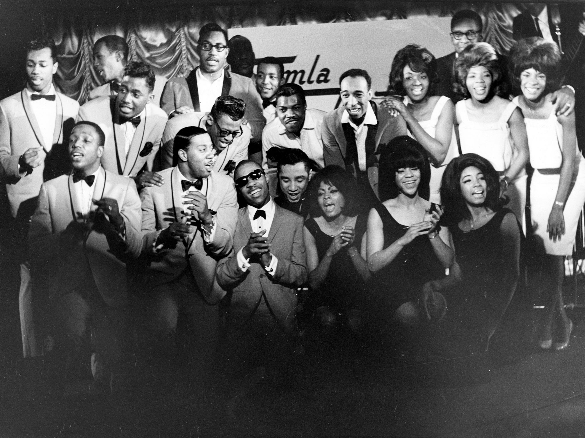 Stevie Wonder, the Supremes, the Temptations, Martha Reeves and the Vandellas and Smokey Robinson, pictured during rehearsals in London for the 1965 TV special ‘Sounds of Tamla Motown’