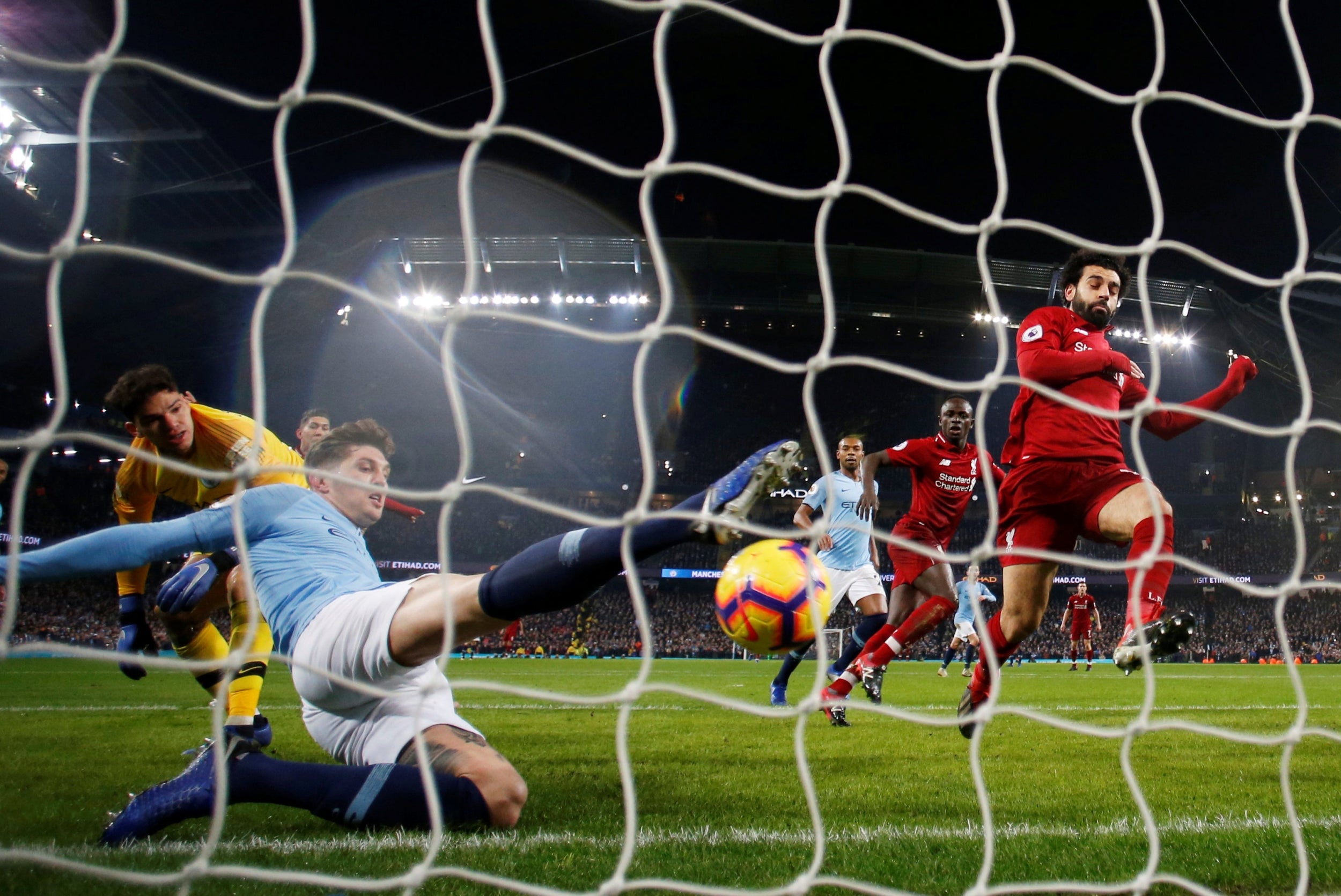 John Stones clears the ball off the line (Reuters)