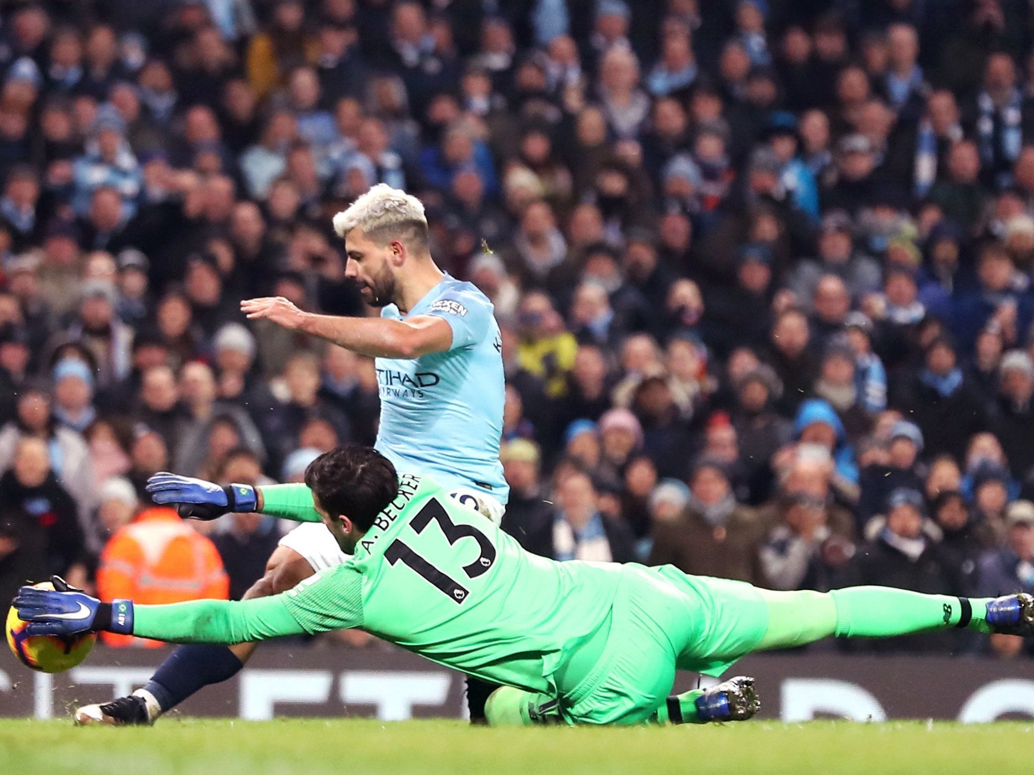 Alisson made a brilliant save to deny Sergio Aguero late on