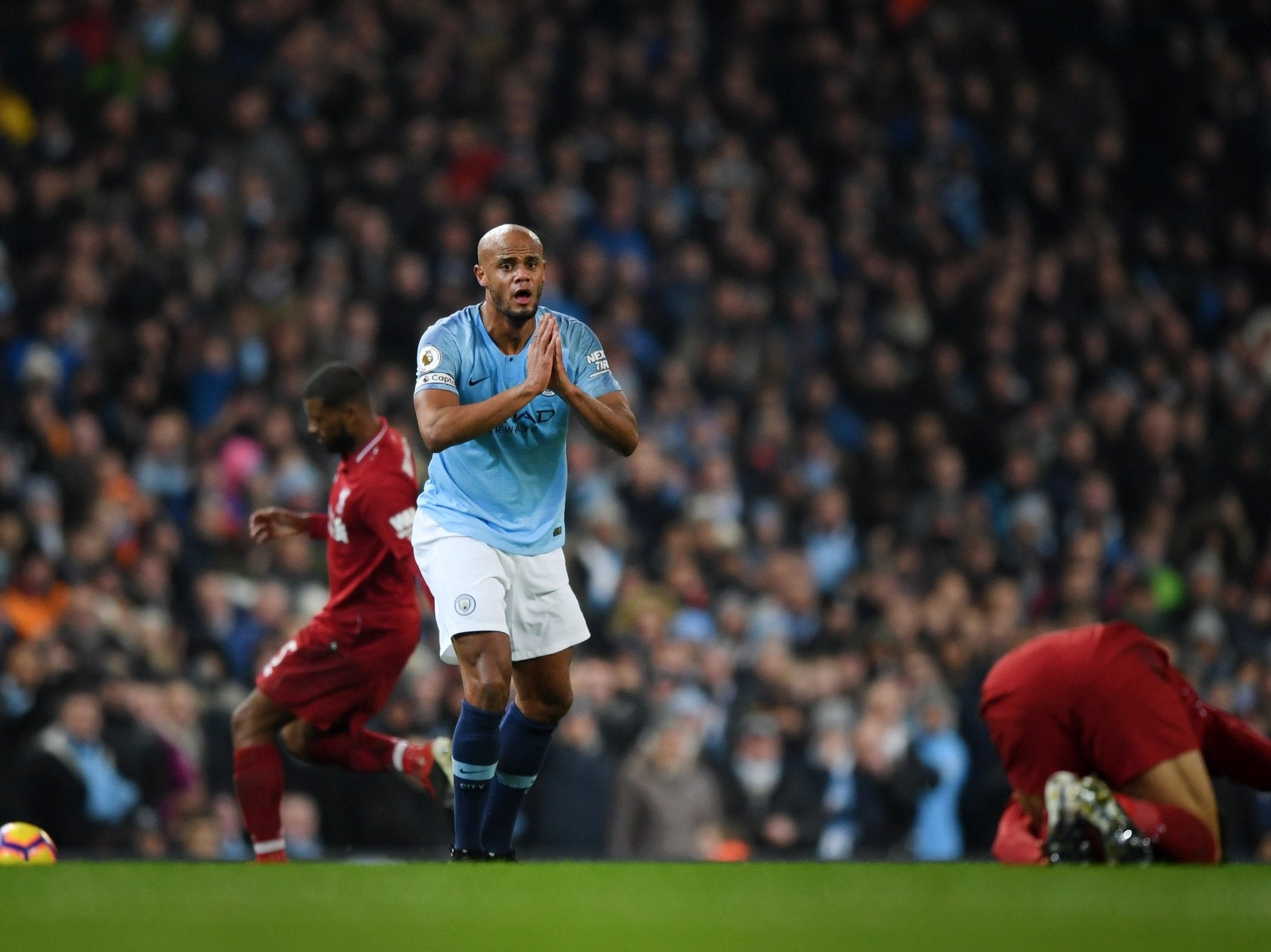 Kompany escaped with a yellow card from referee Anthony Taylor