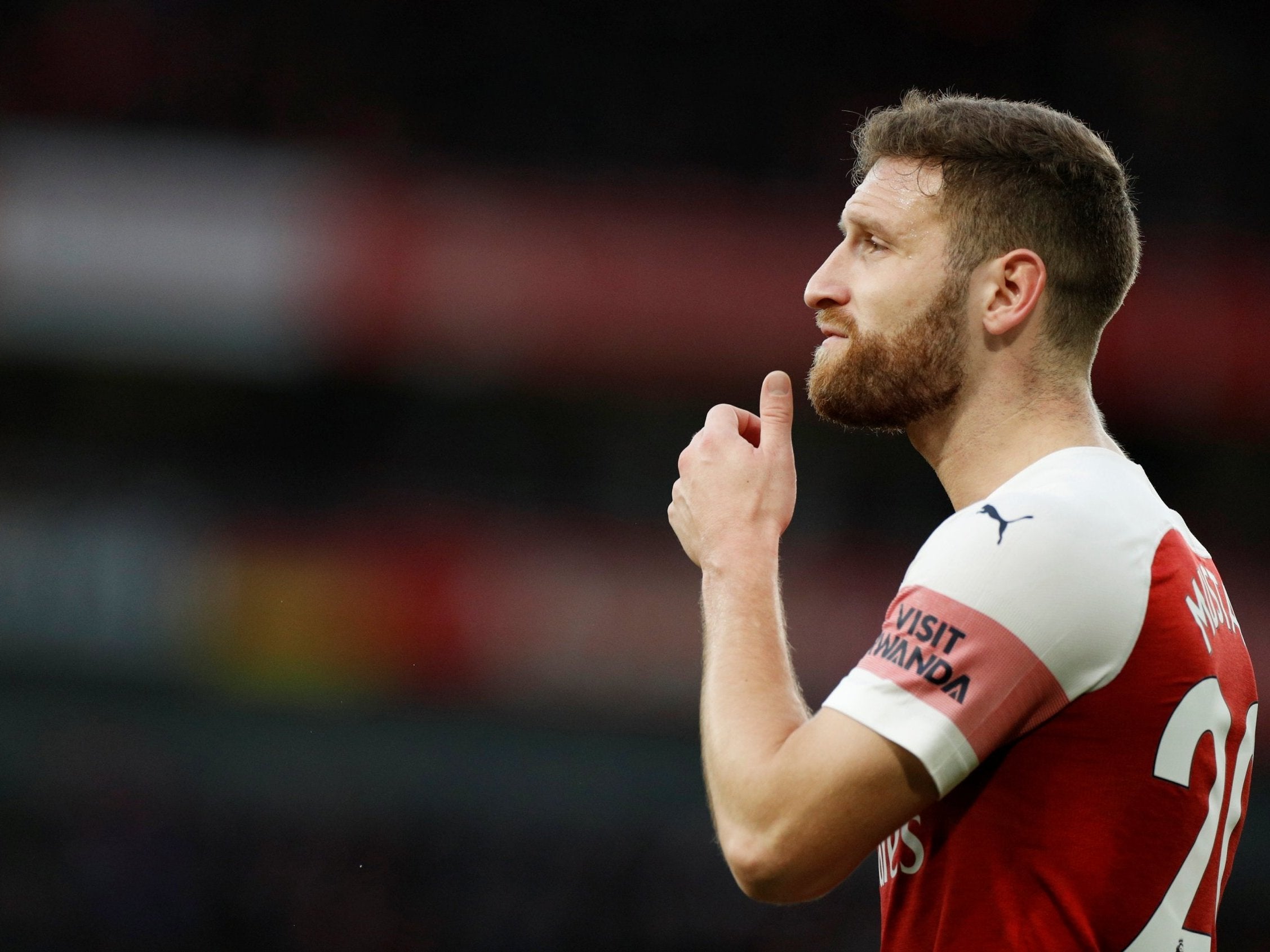 Shkodran Mustafi came of at the interval in Arsenal's last match