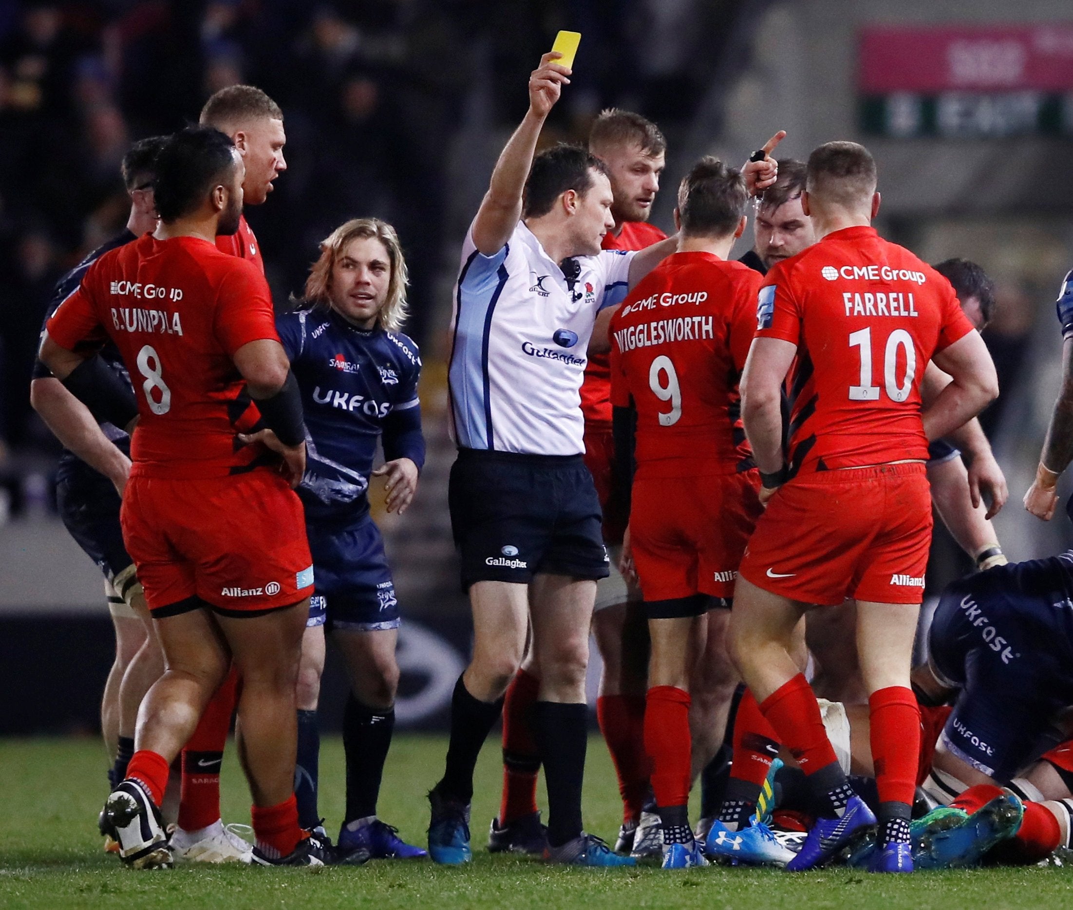 Owen Farrell was shown a yellow card for a high-tackle