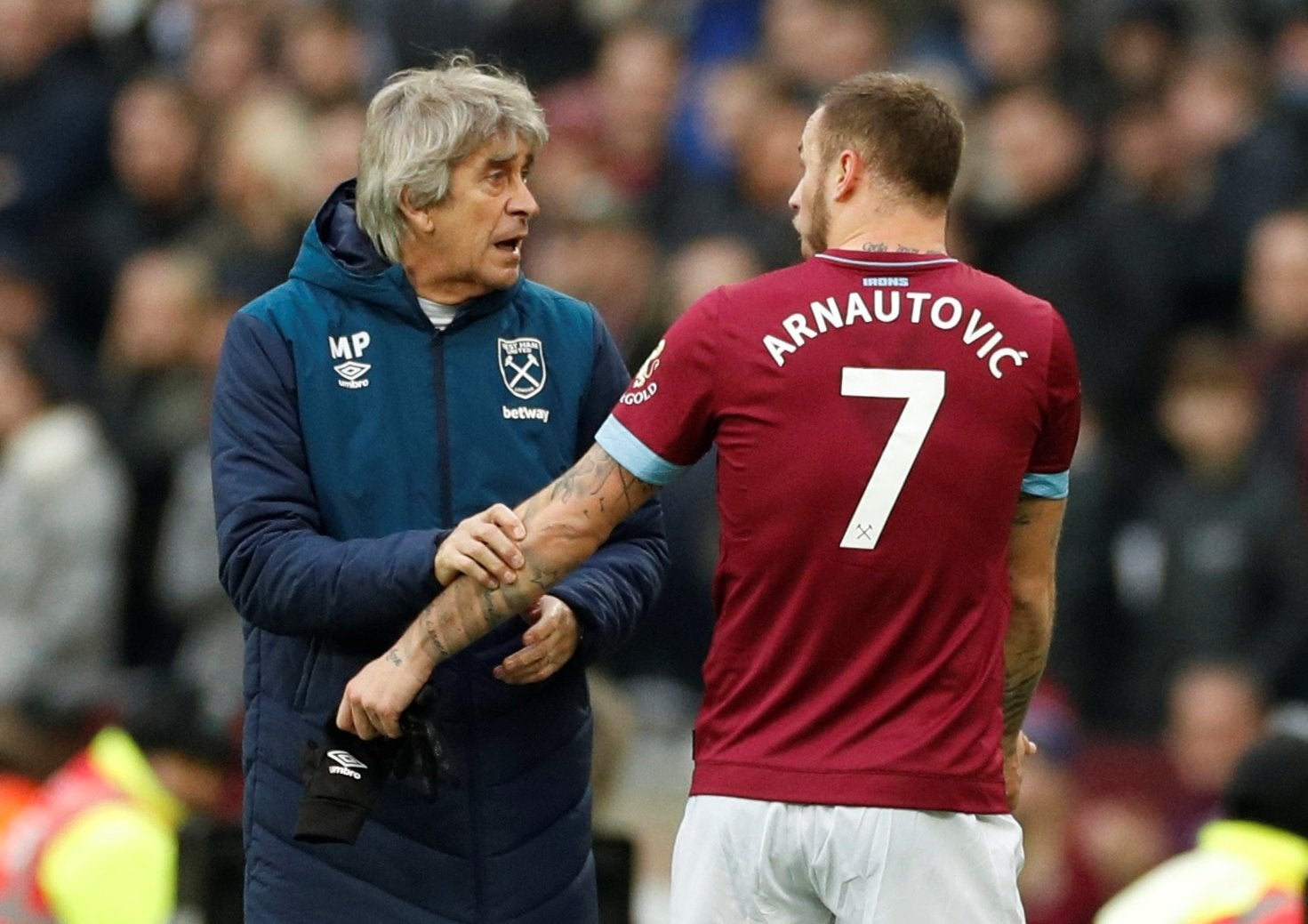 Marko Arnautovic was taken off injured after 20 minutes