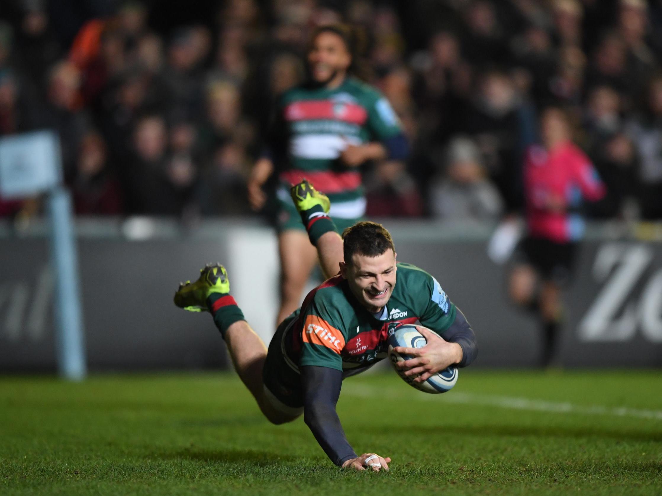 Jonny May touched down twice for Leicester Tigers