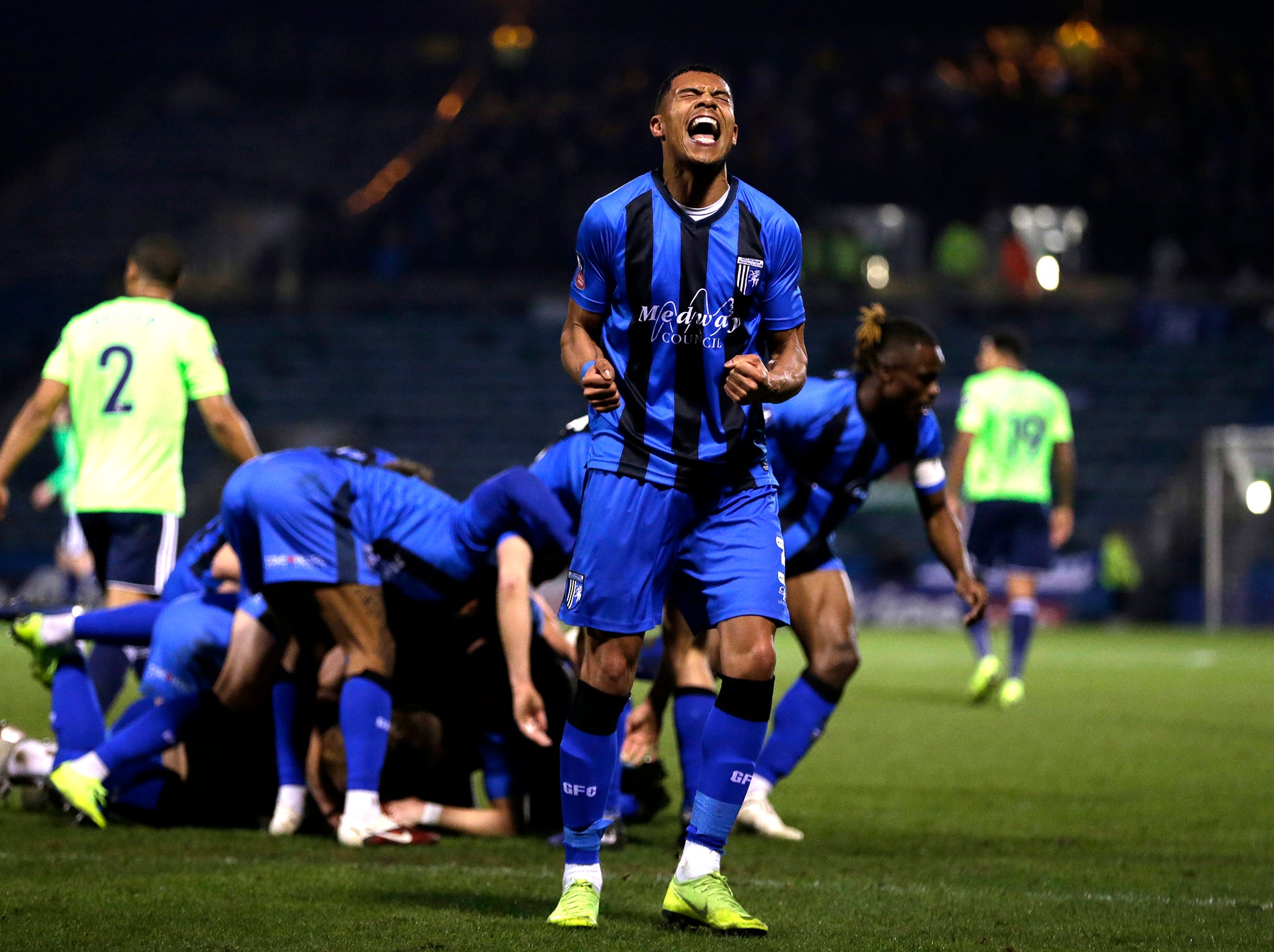 Bradley Garmston of Gillingham celebrates