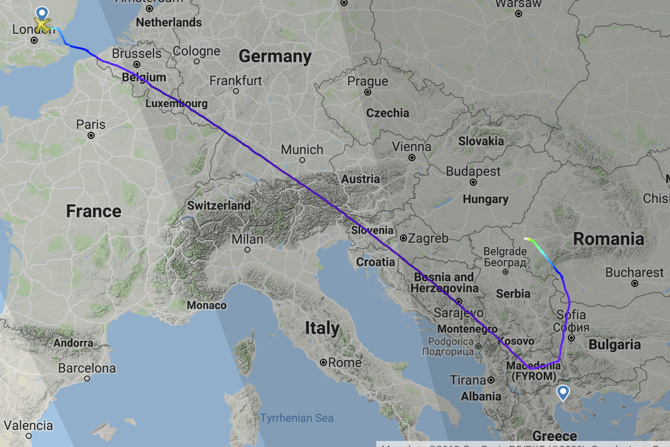 Mystery tour: the flightpath of Friday's Ryanair flight from Stansted to Thessaloniki in Greece