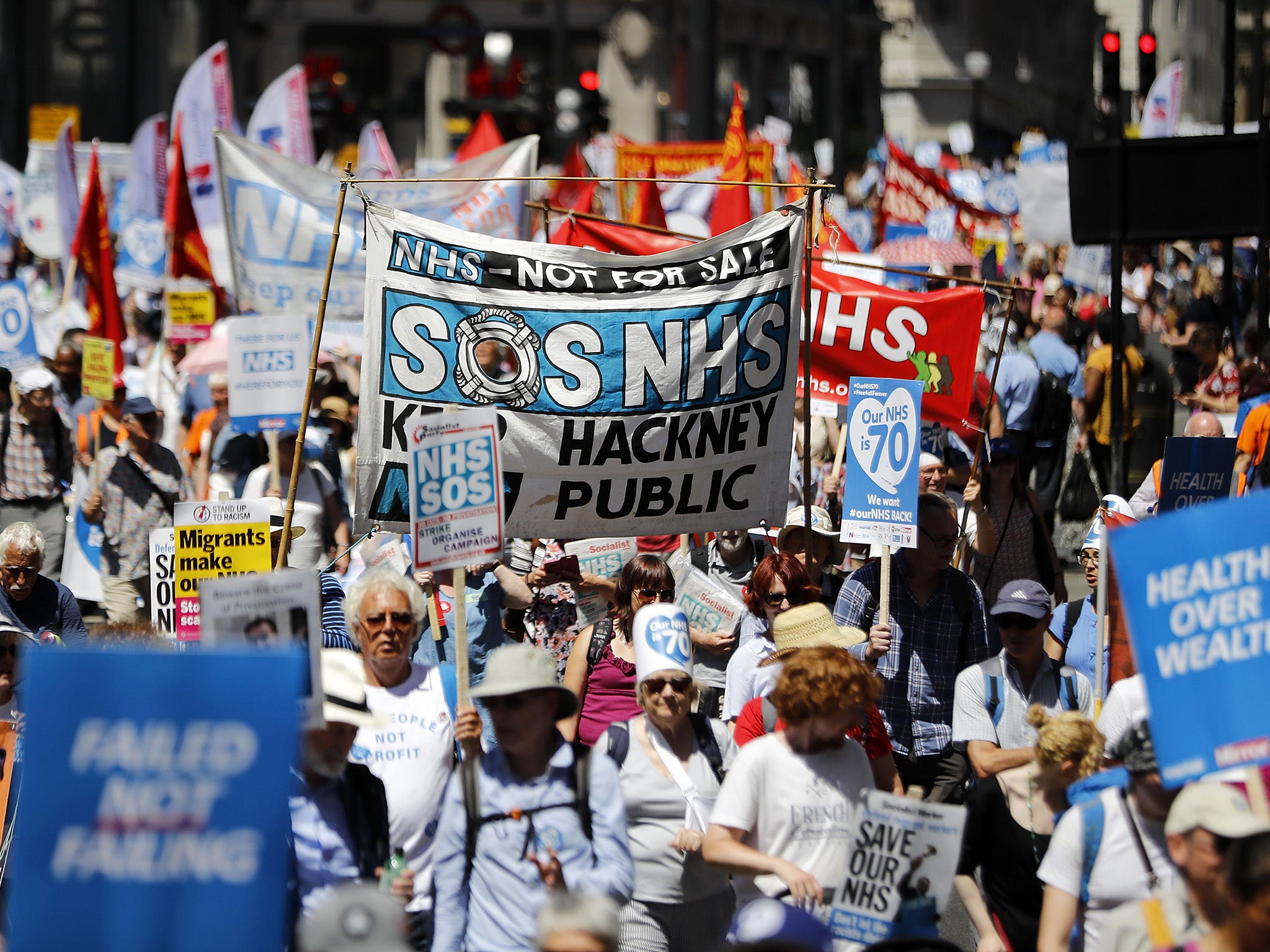 Protest march through central London during 70th anniversary of the NHS