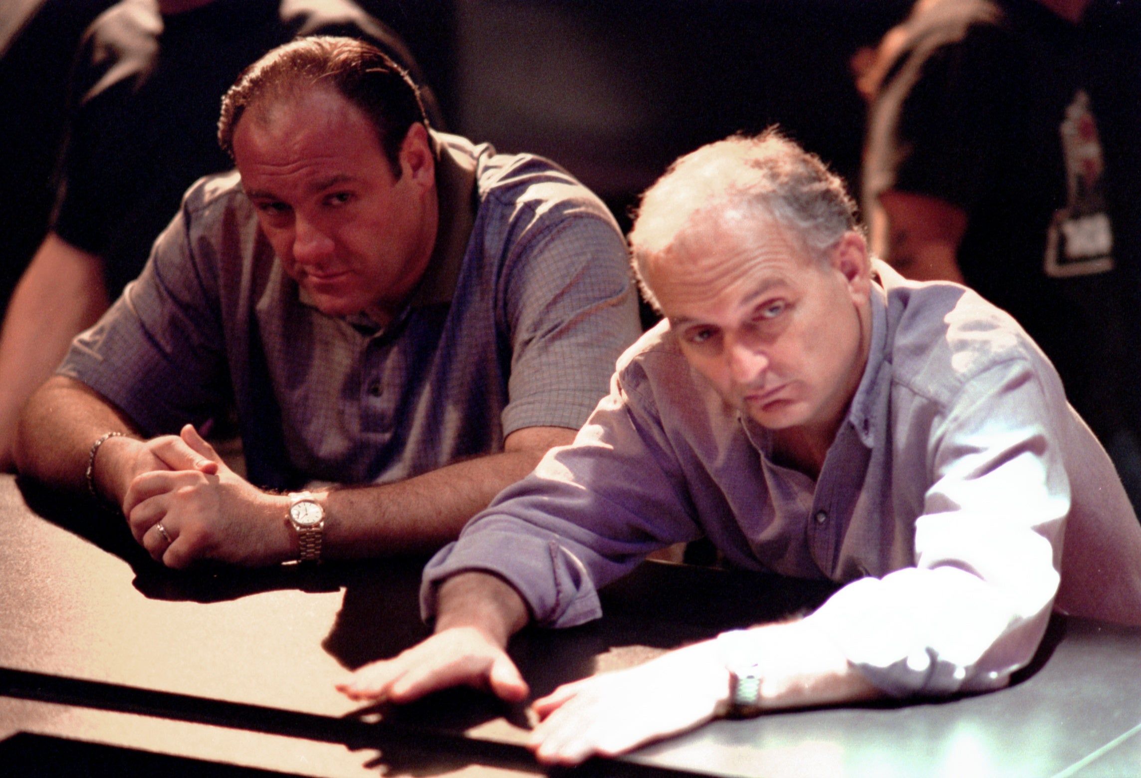 James Gandolfini and David Chase on the set of The Sopranos