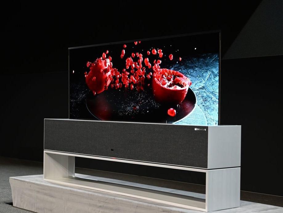 The Signature OLED TV R, a roll-up television, is presented by LG at CES 2019 in Las Vegas on January 7, 2019