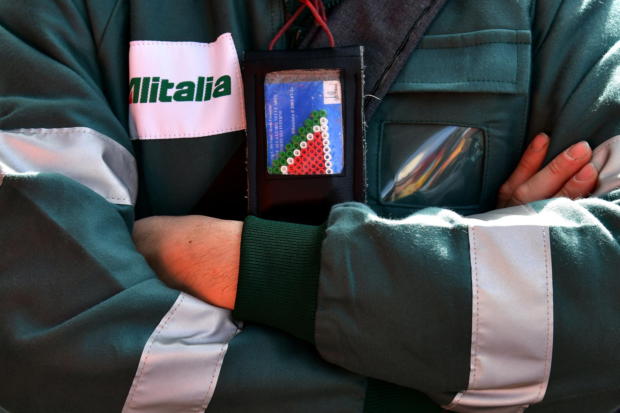 An air transport employee during a protest rally of air traffic controllers and air transport employees in Italy last year