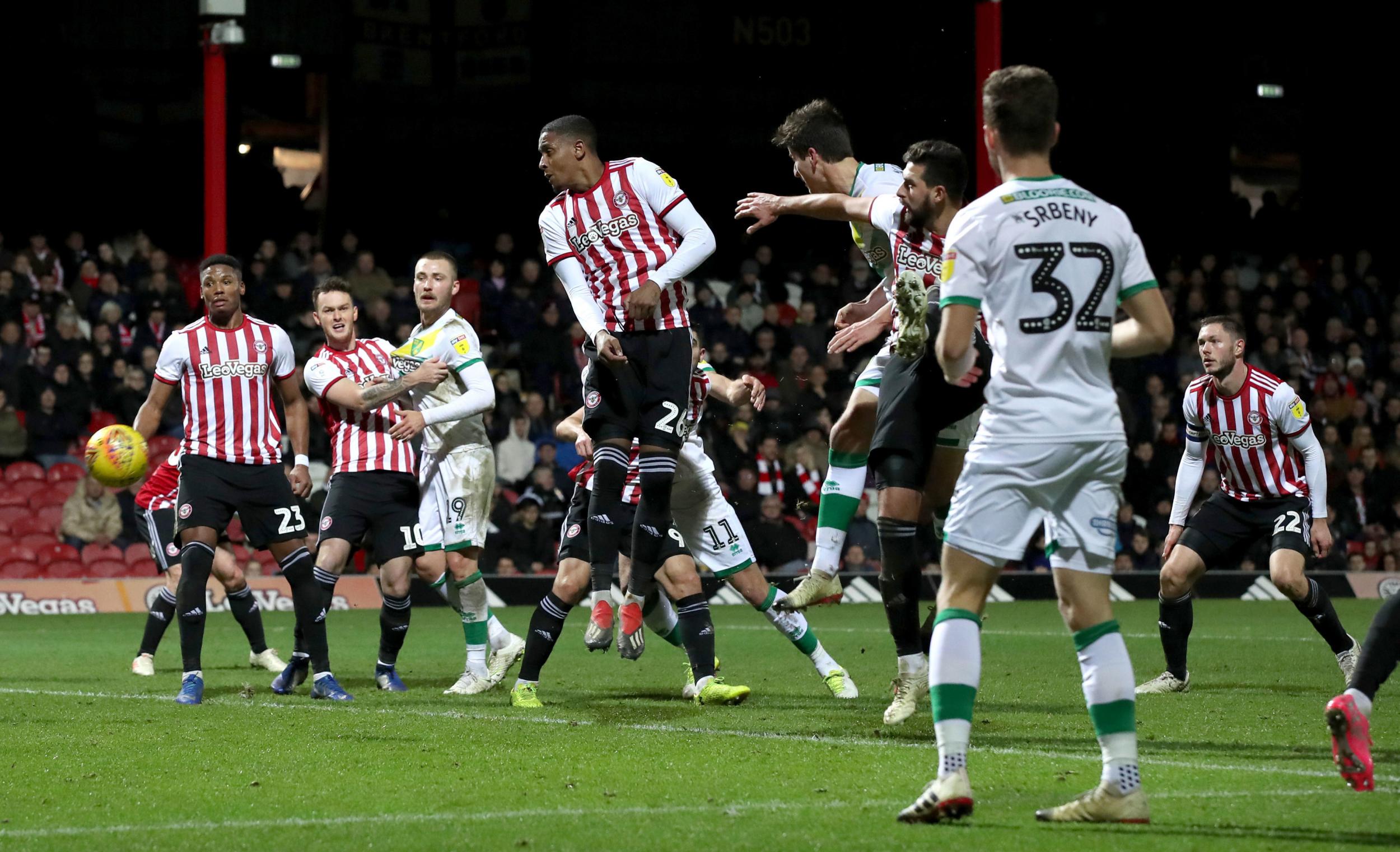 Timm Klose heads home the equaliser for Norwich to steal a point