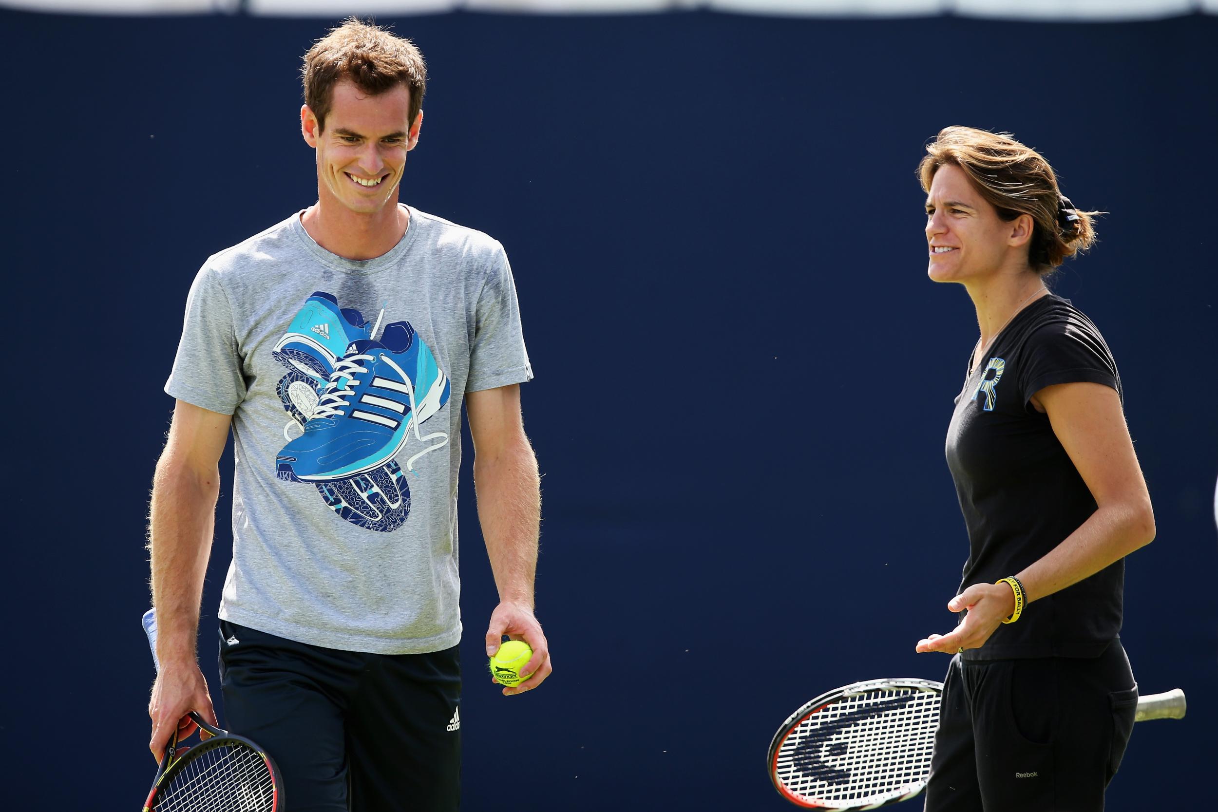 Andy Murray and Amélie Mauresmo on the practise courts at the Aegon Championships at Queens Club in 2014