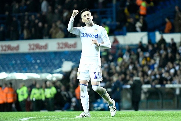 Pablo Hernandez salutes Leeds fans after the game