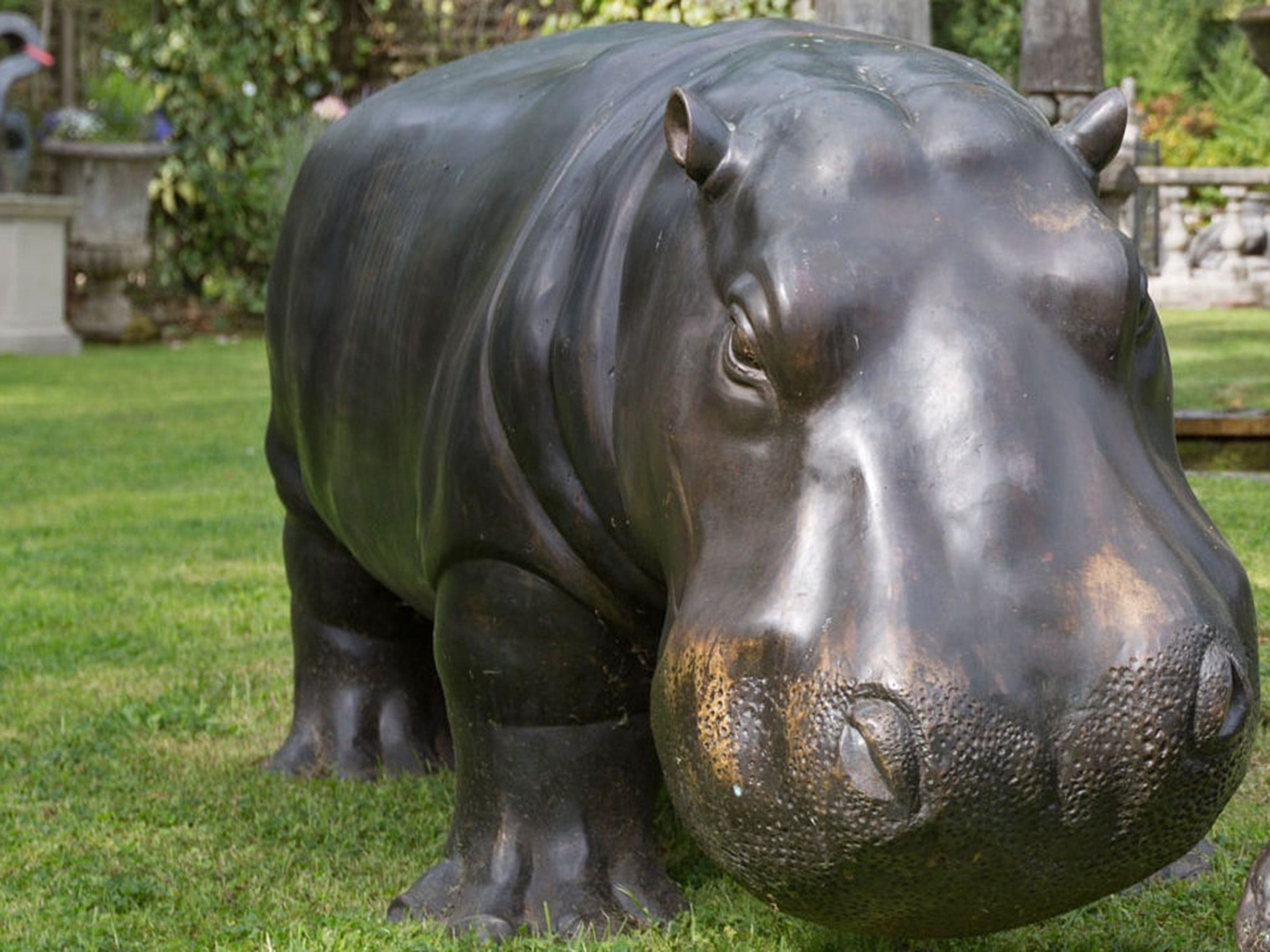 A large cast bronze hippopotamus has been reported stolen from a garden ornament business near Tunbridge Wells, Kent