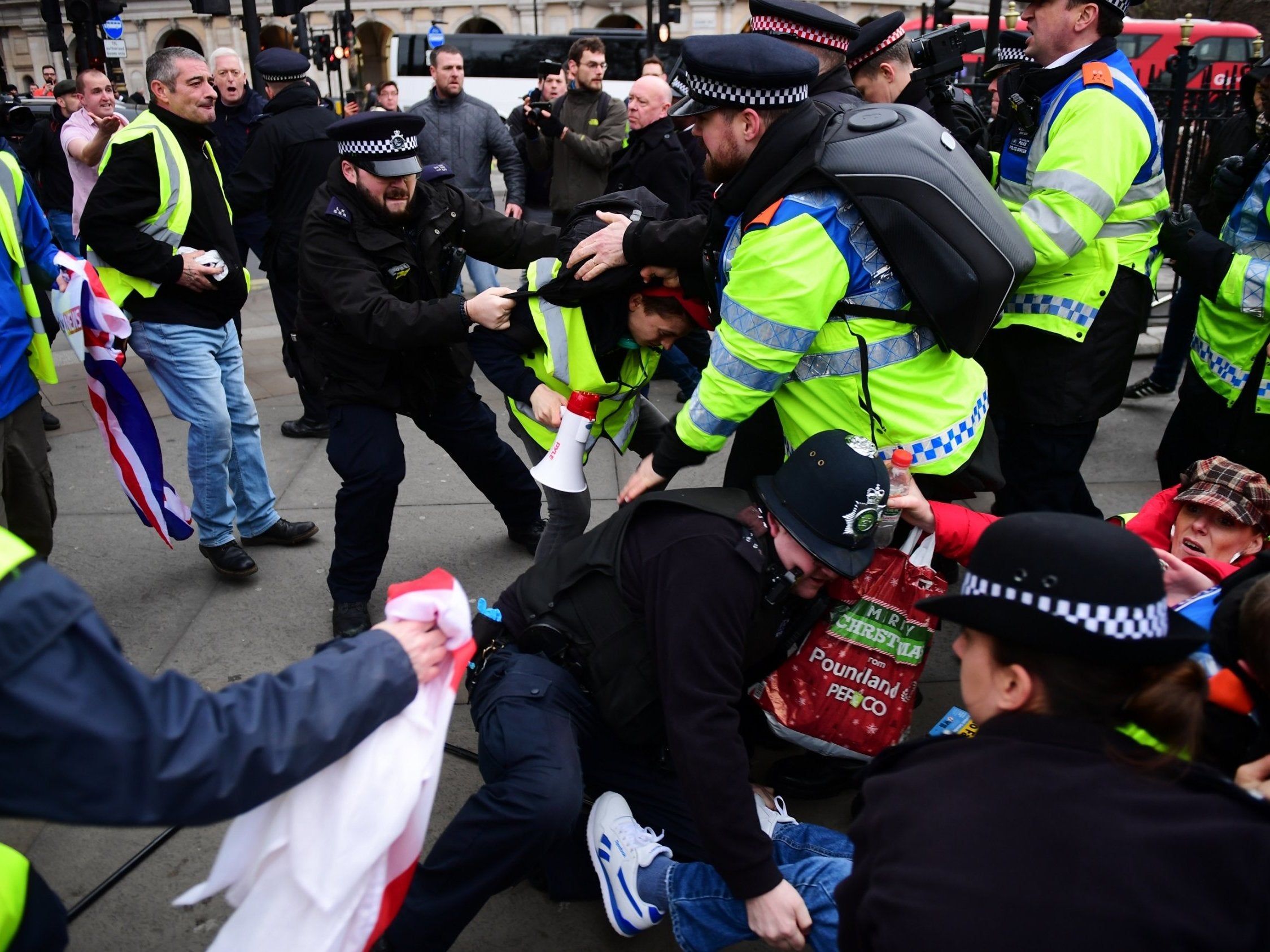 Demonstrators clash in Trafalgar Square