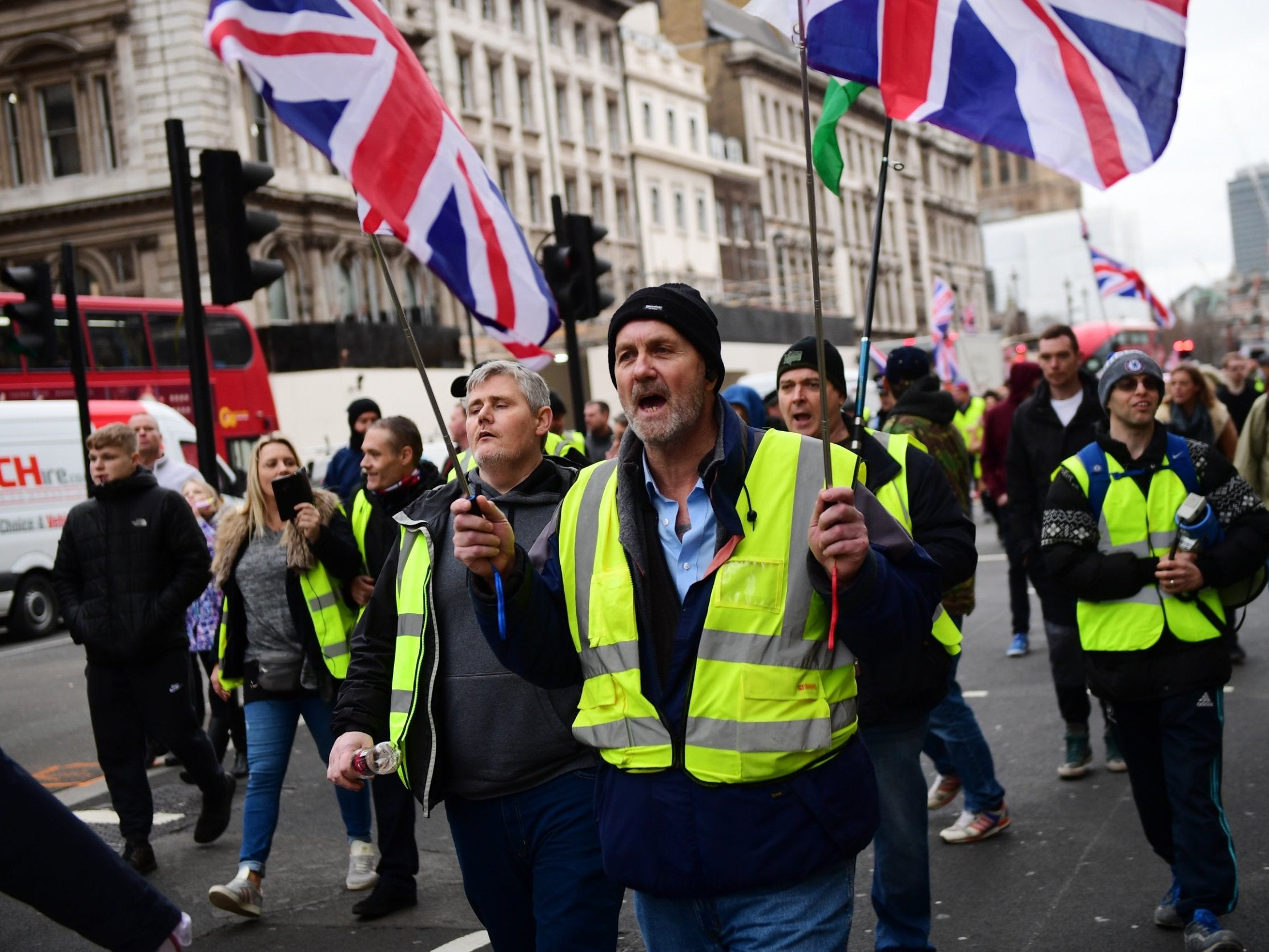 Pro-Brexit demonstrators wearing yellow vests marched on Downing Street (Getty)