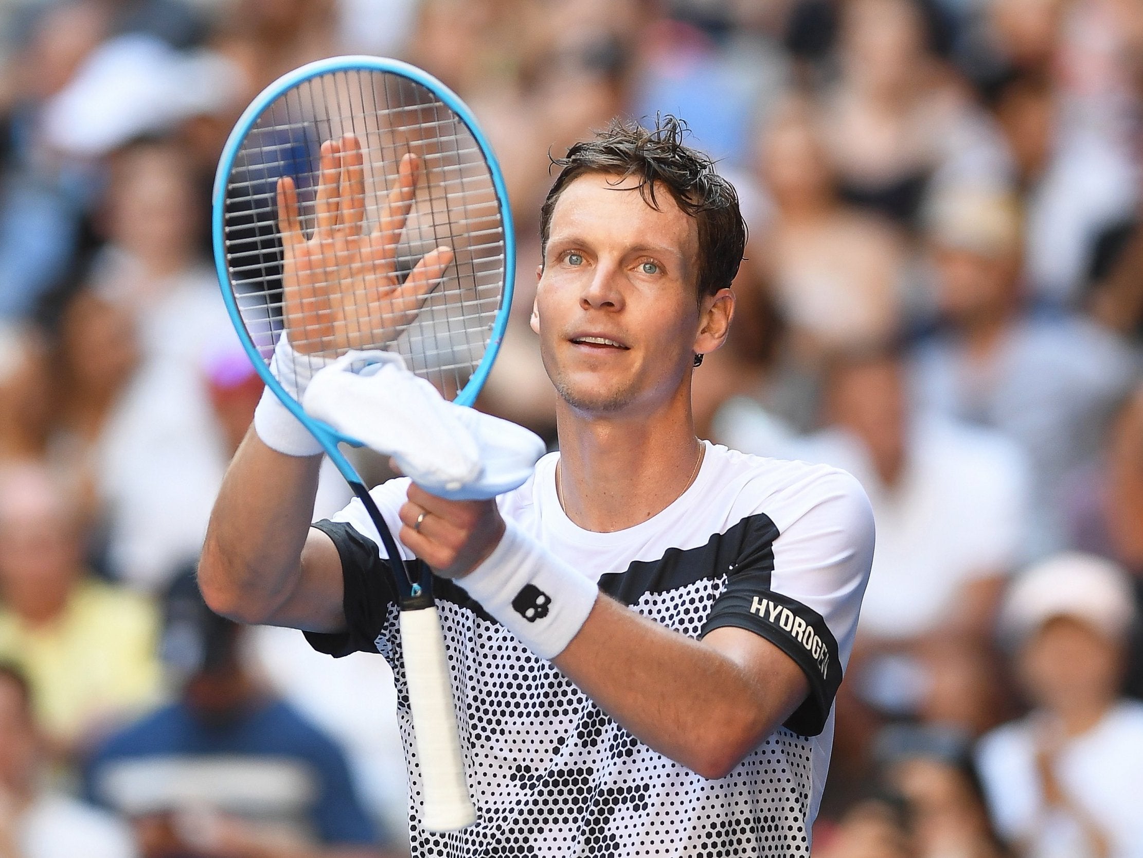 Tomas Berdych celebrates his victory over Kyle Edmund