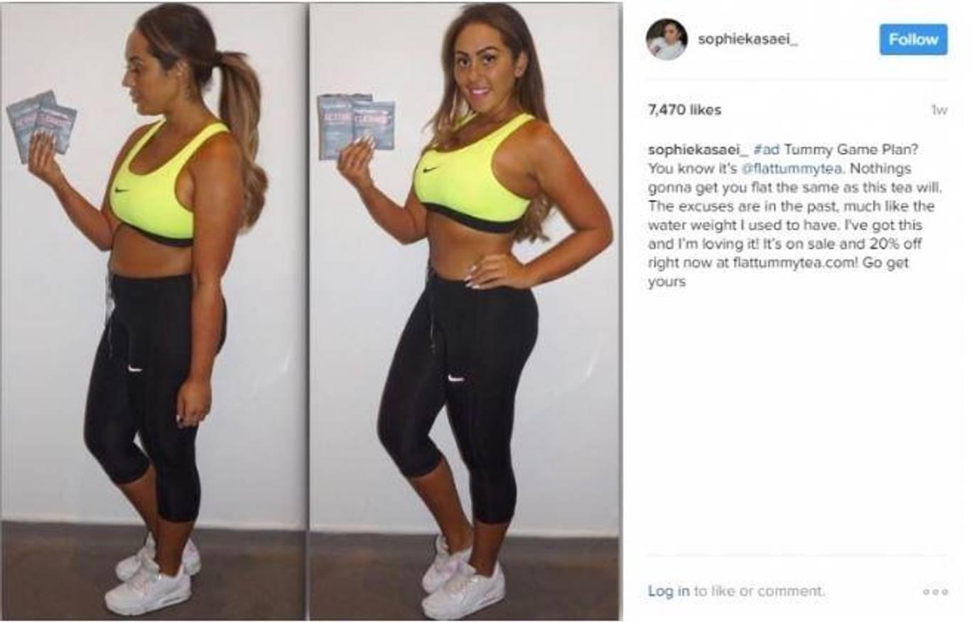 An ad promoting Flat Tummy Tea was banned by the ASA in 2017 (Instagram: @sophiekasaei_)