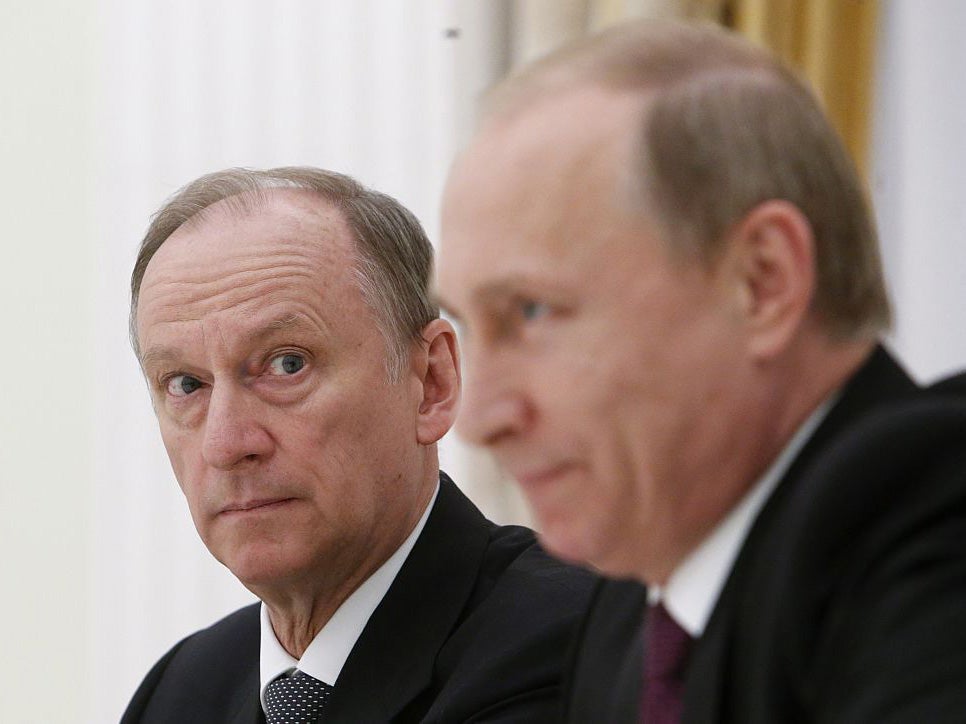 Russian security council secretary Nikolai Patrushev with Putin in 2015