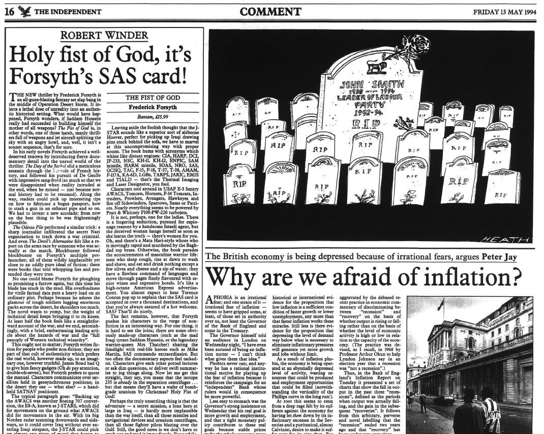 Cartoonist Heath’s tribute to John Smith on 13 May 1994 (The Independent)