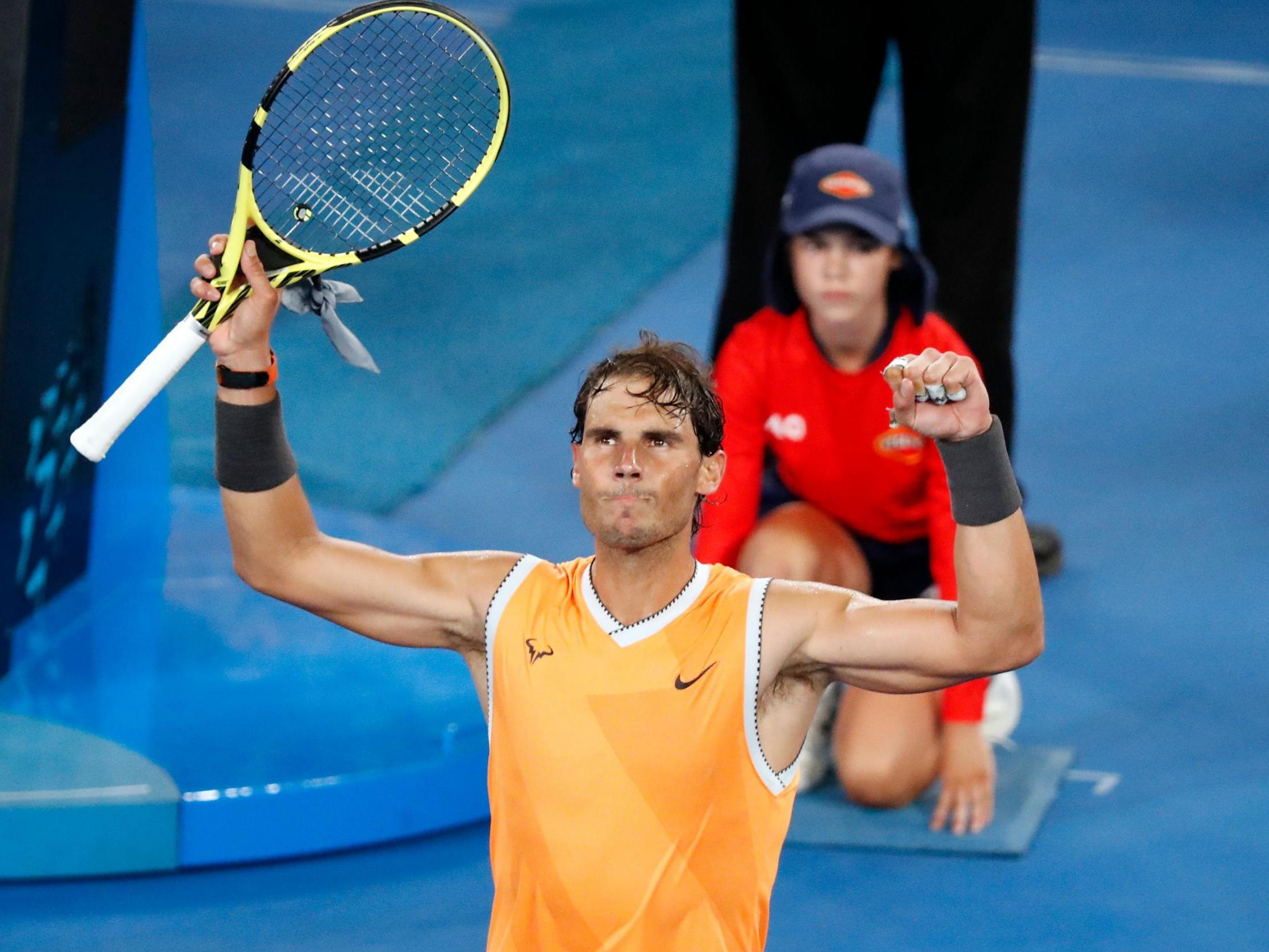 Nadal celebrates his straight-sets victory over De Minaur