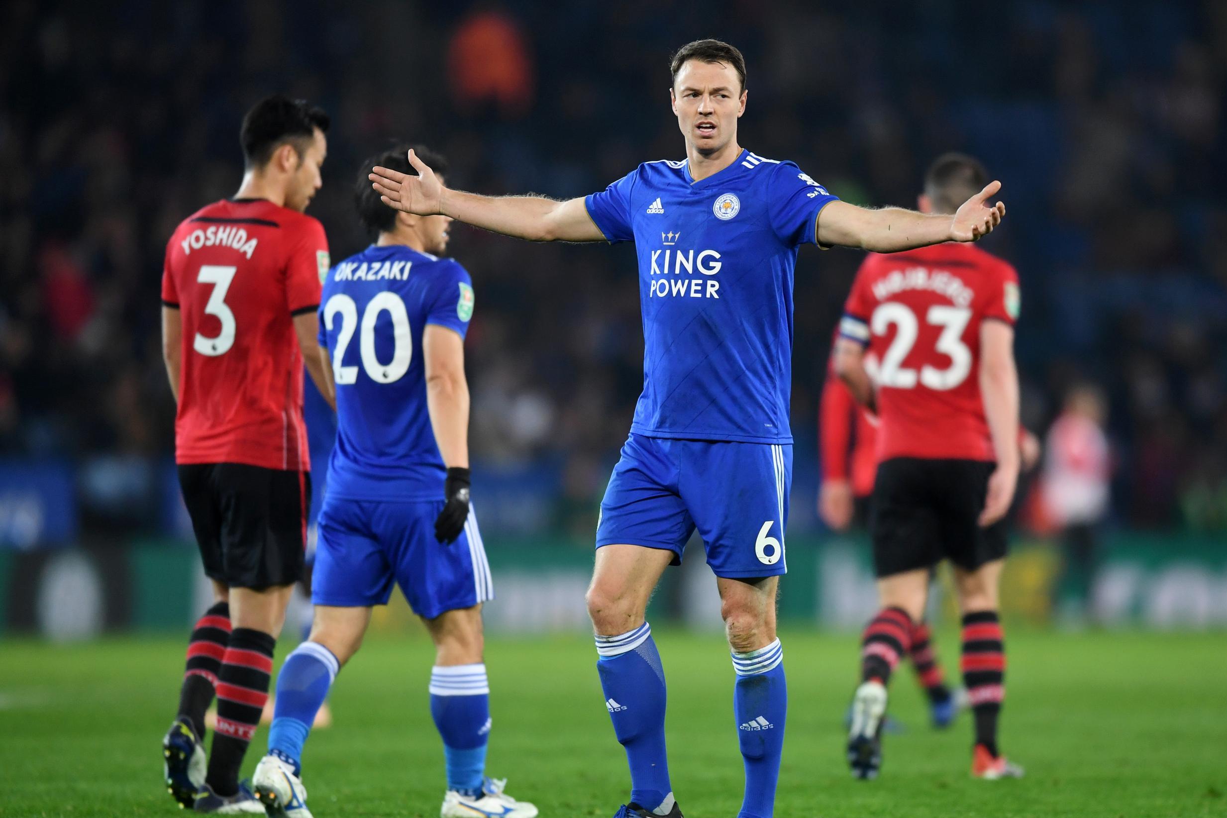 Jonny Evans during Leicester’s Carabao Cup Fourth Round match vs Southampton