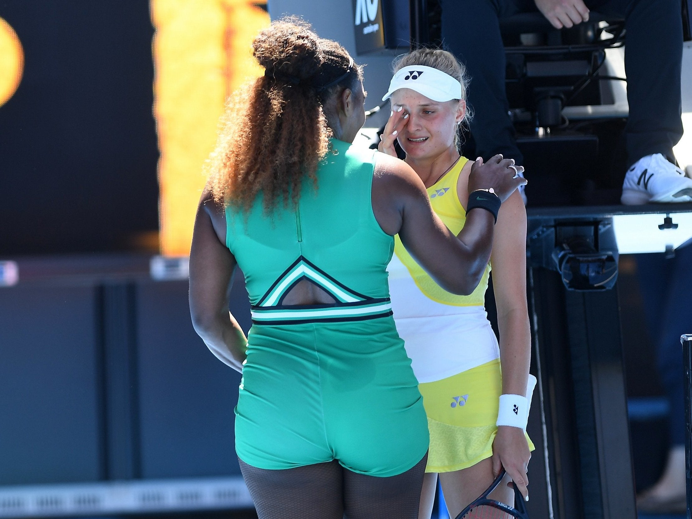 Serena Williams consoles a tearful Dayana Yastremska after their third-round encounter