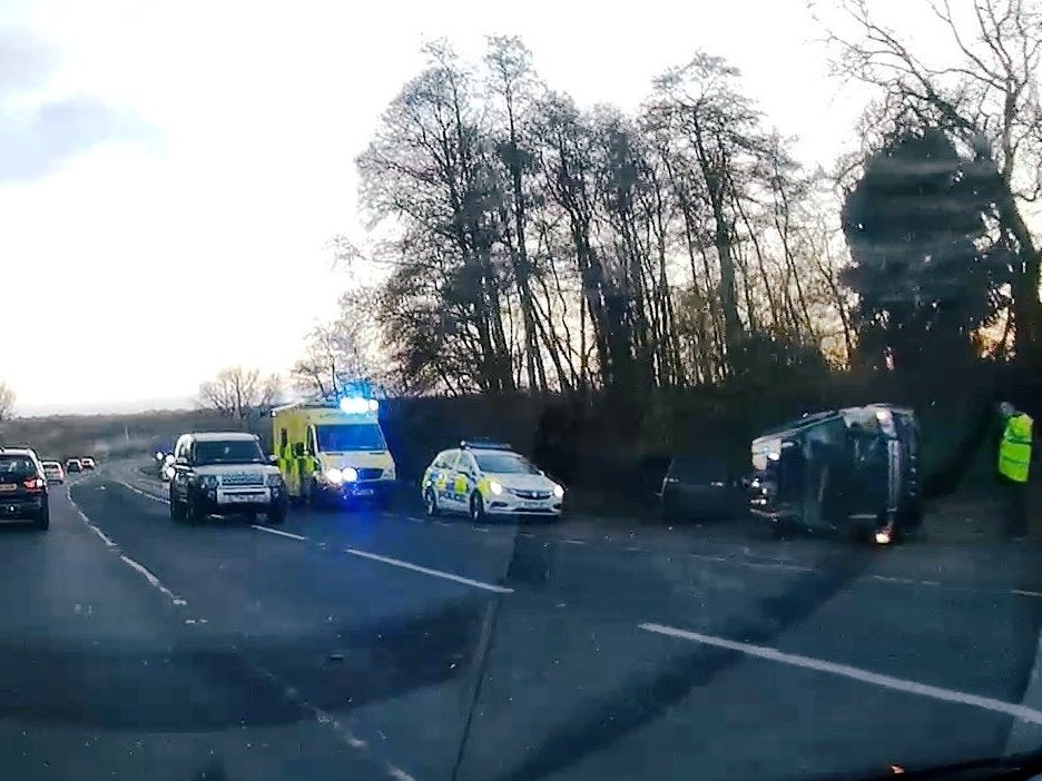 A view of the scene of a car crash involving Prince Philip on A149 in Sandringham, Norfolk on 17 January, 2019.