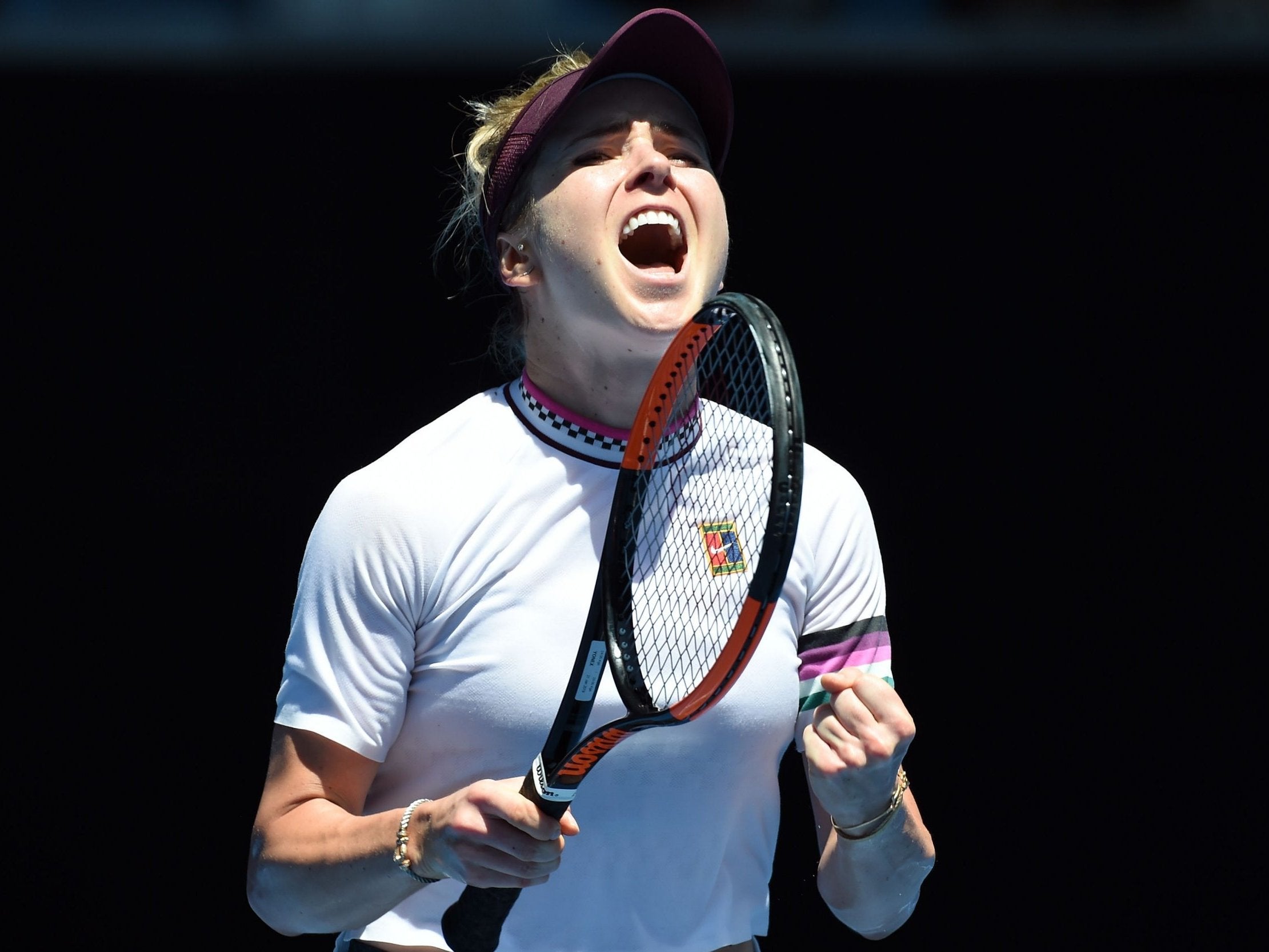 Elina Svitolina celebrates her victory over Madison Keys