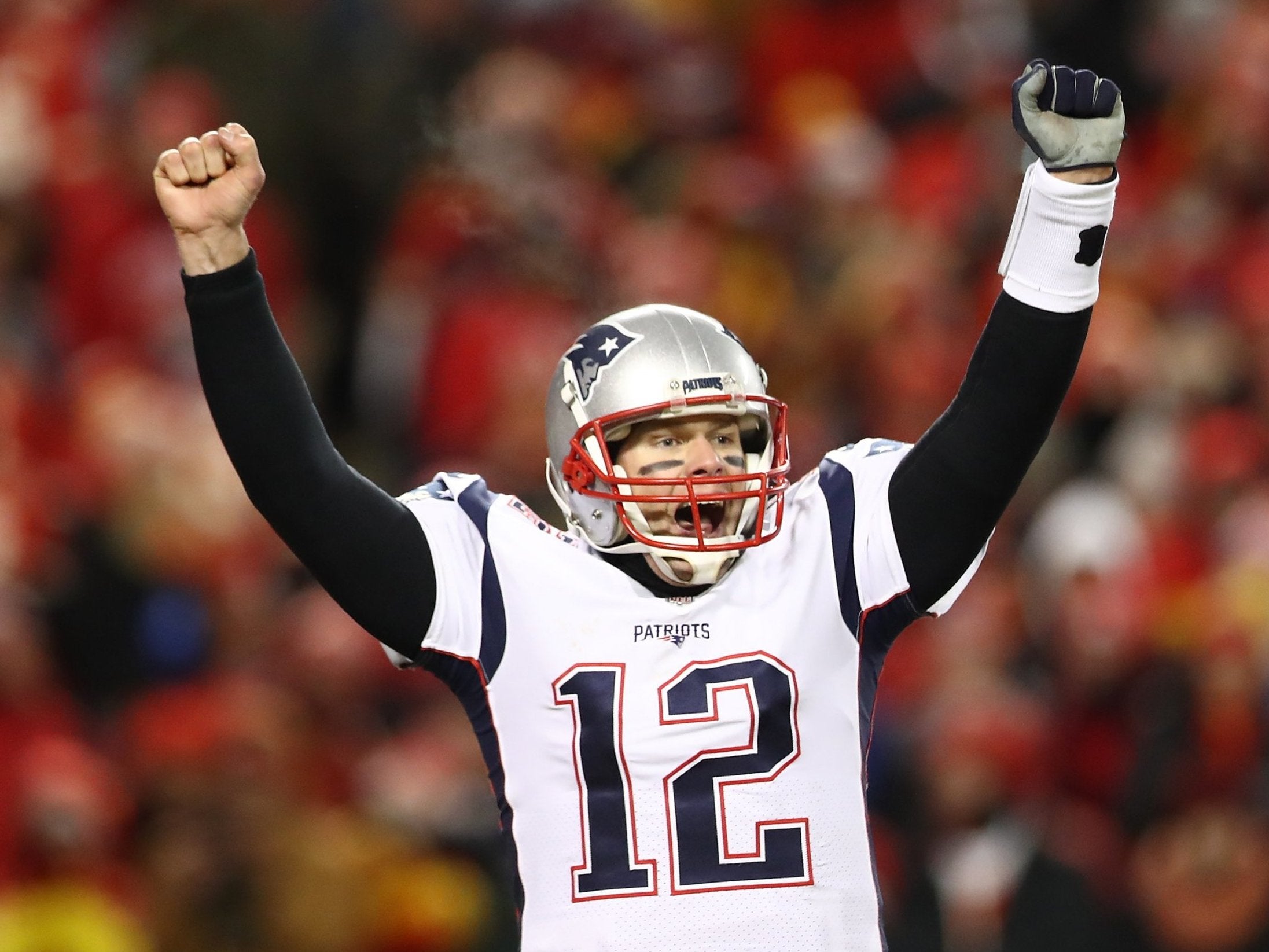 Tom Brady celebrates after defeating the Kansas City Chiefs