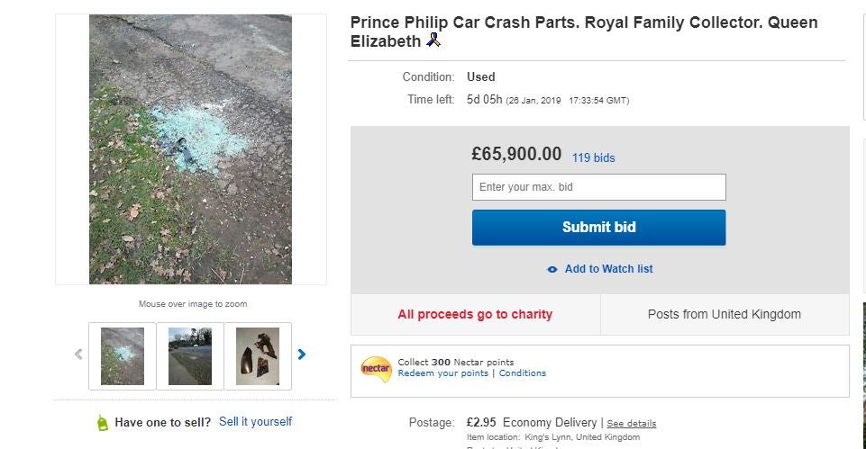 Bids for the “Prince Philip crash debris” have rocketed to £65,900