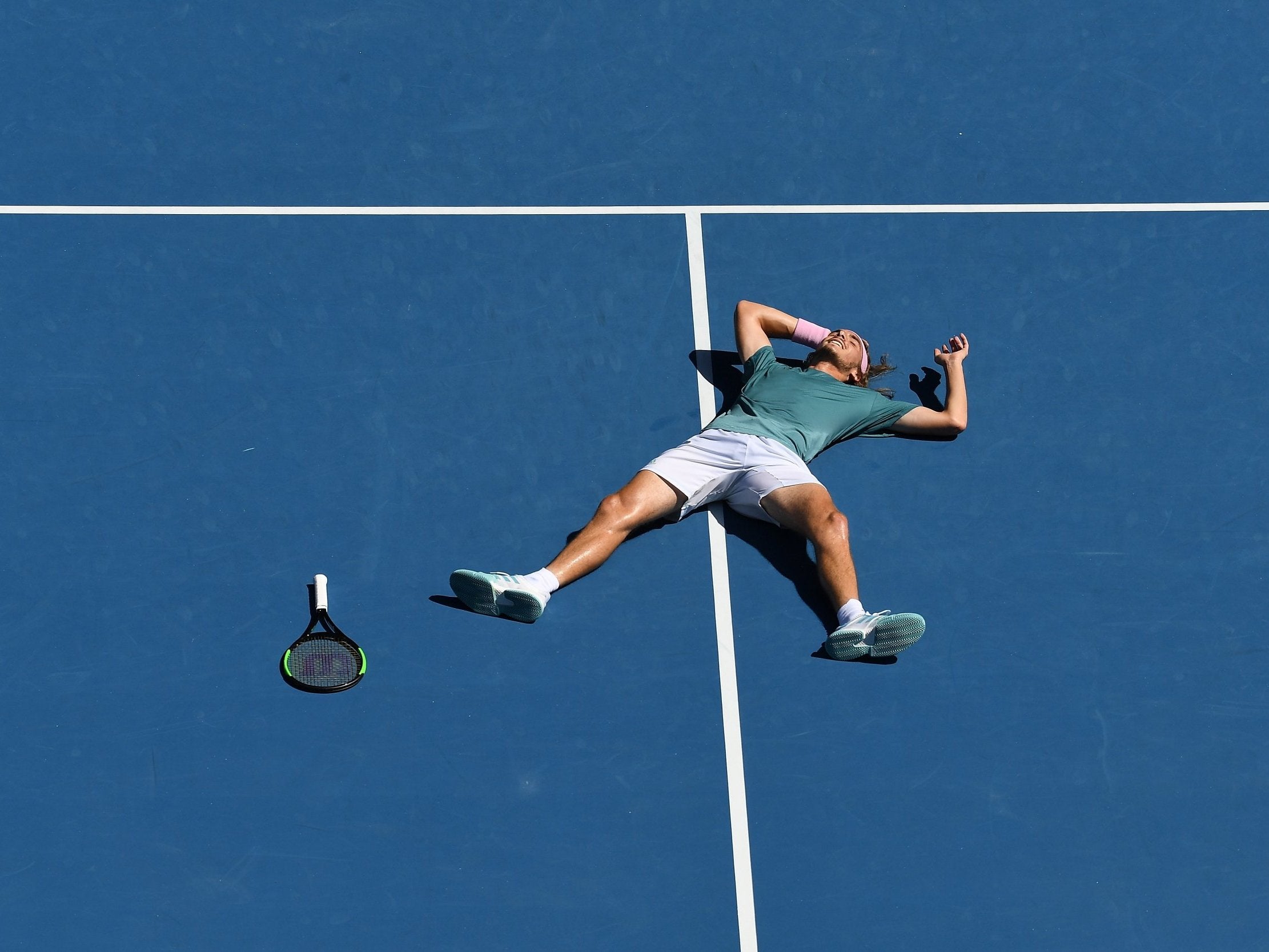 Stefanos Tsitsipas reacts after victory over Roberto Bautista Agut in Melbourne