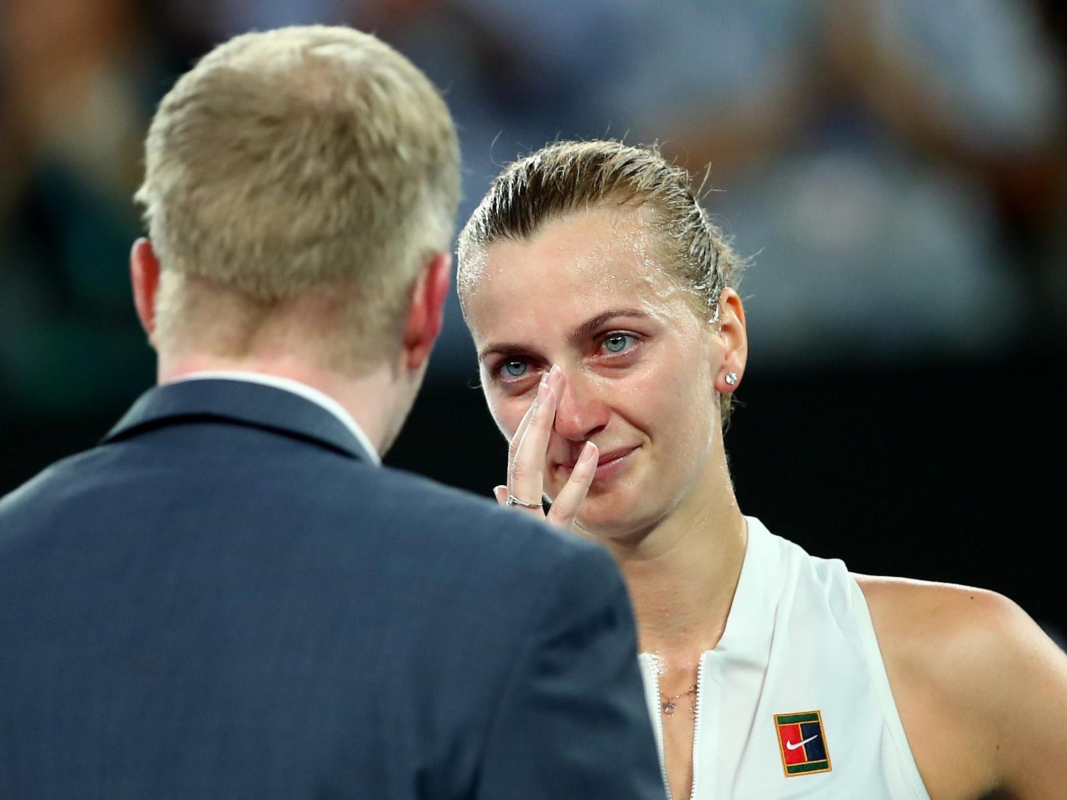 The emotion showed as Petra Kvitova discussed her quarter-final win over Ashleigh Barty