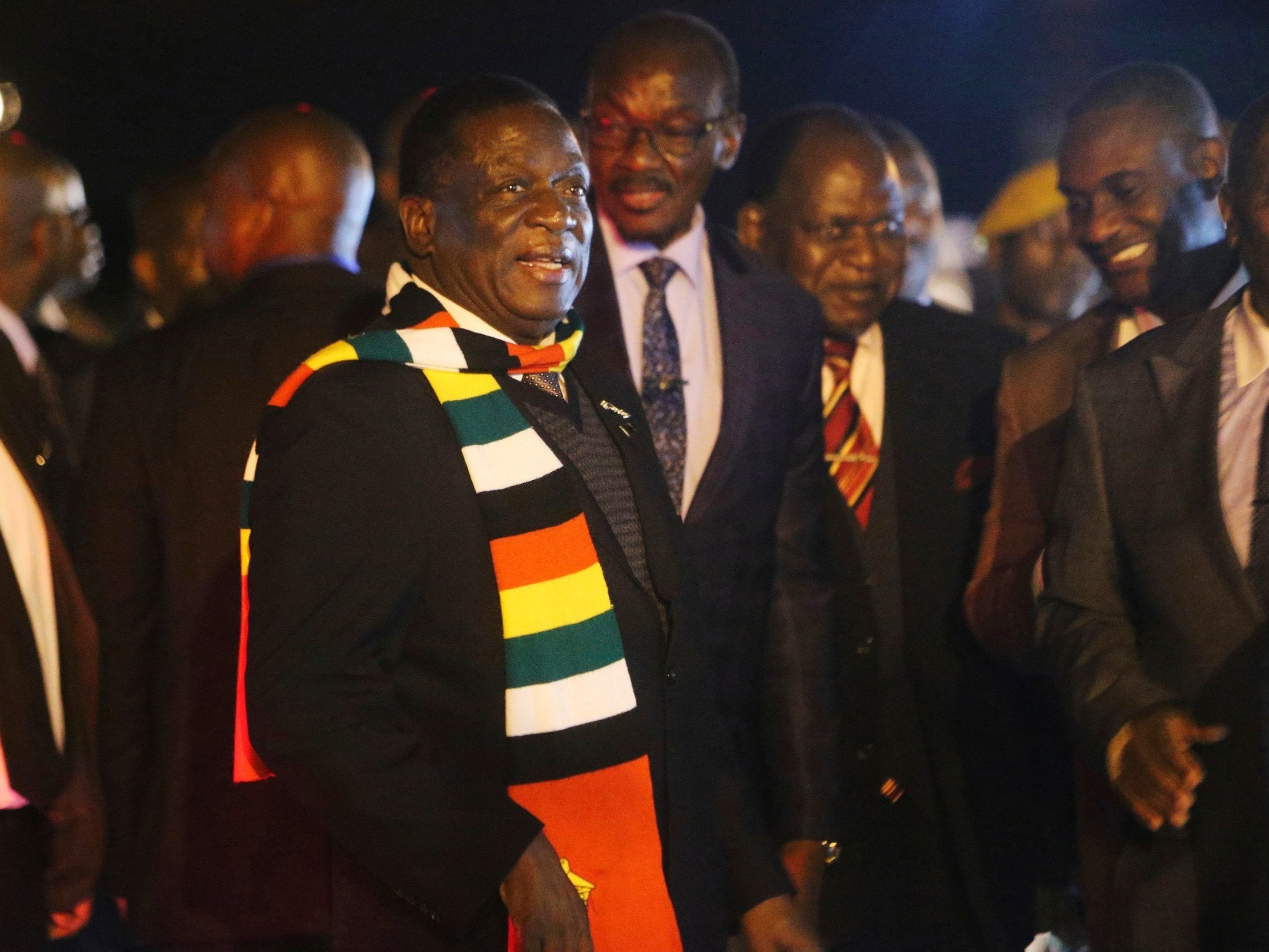 Mnangagwa arrives at Robert Mugabe International Airport yesterday