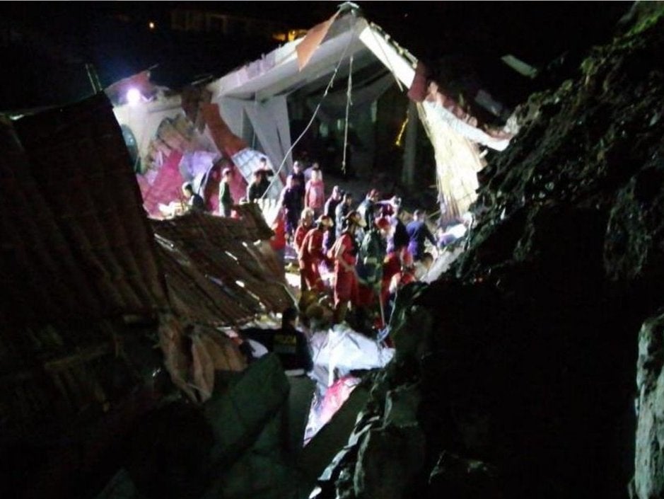 The hotel wall and roof collapsed on Sunday