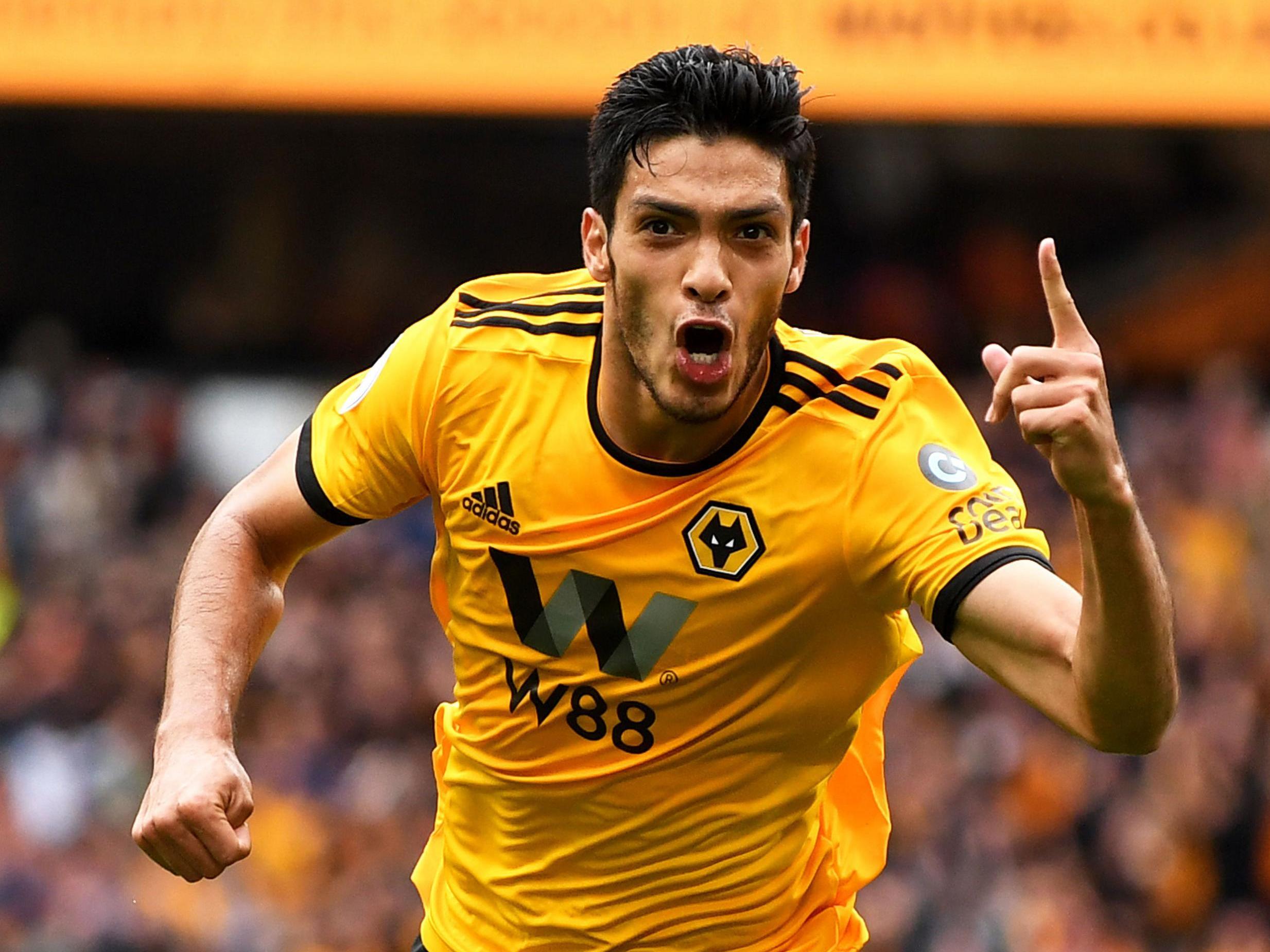 Raul Jimenez celebrates scoring for Wolves