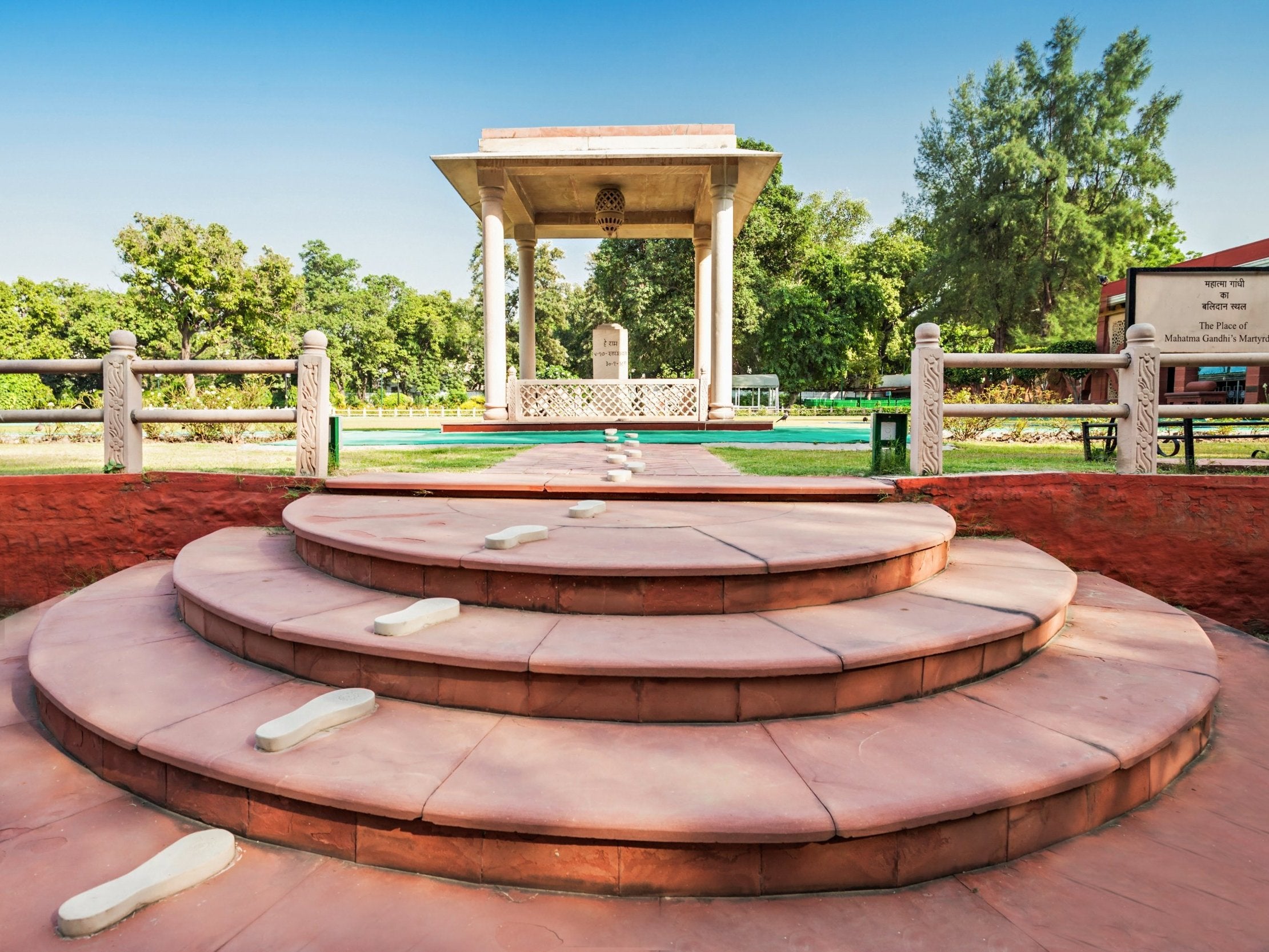 The monument marking where the Mahatma was assassinated, at Gandhi Smriti in New Delhi