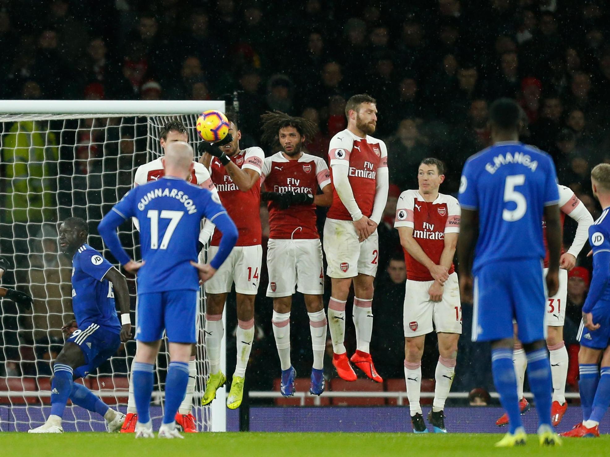 Joe Bennett tries his luck with a free kick