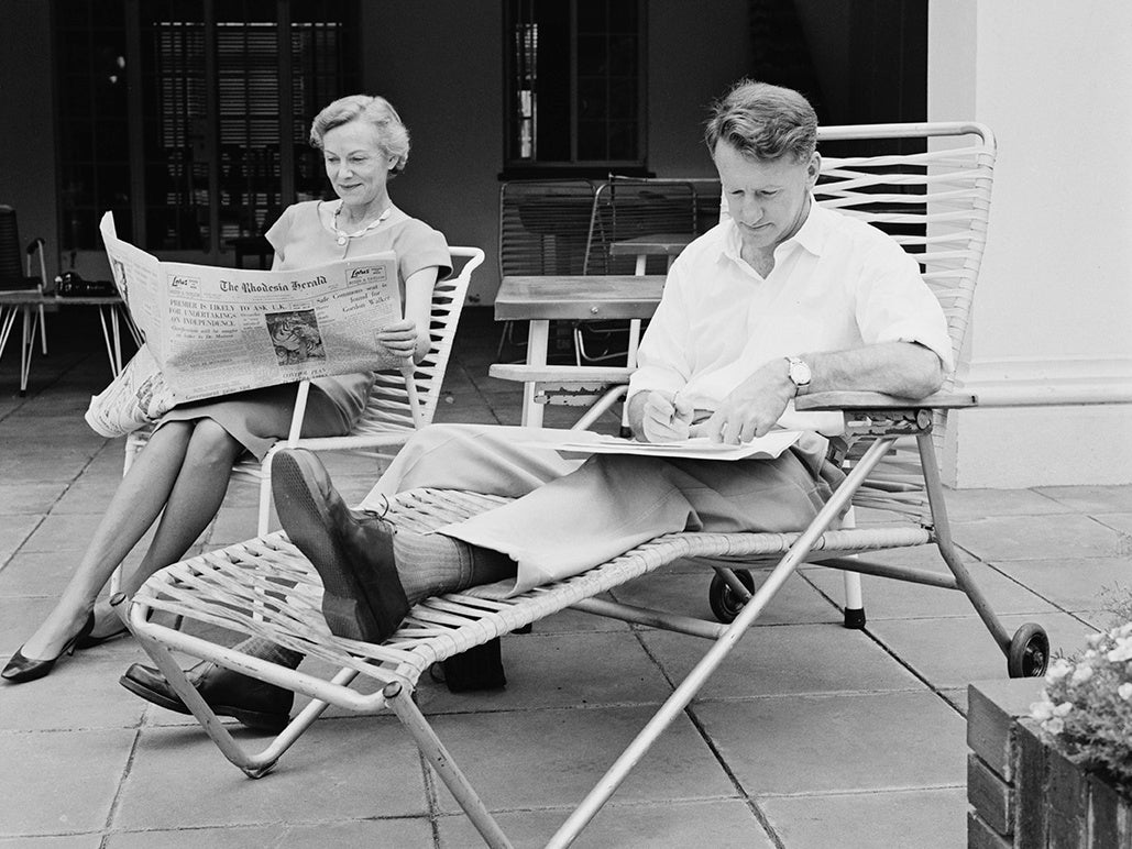 Smith at home with his wife Janet, in Salisbury, now Harare