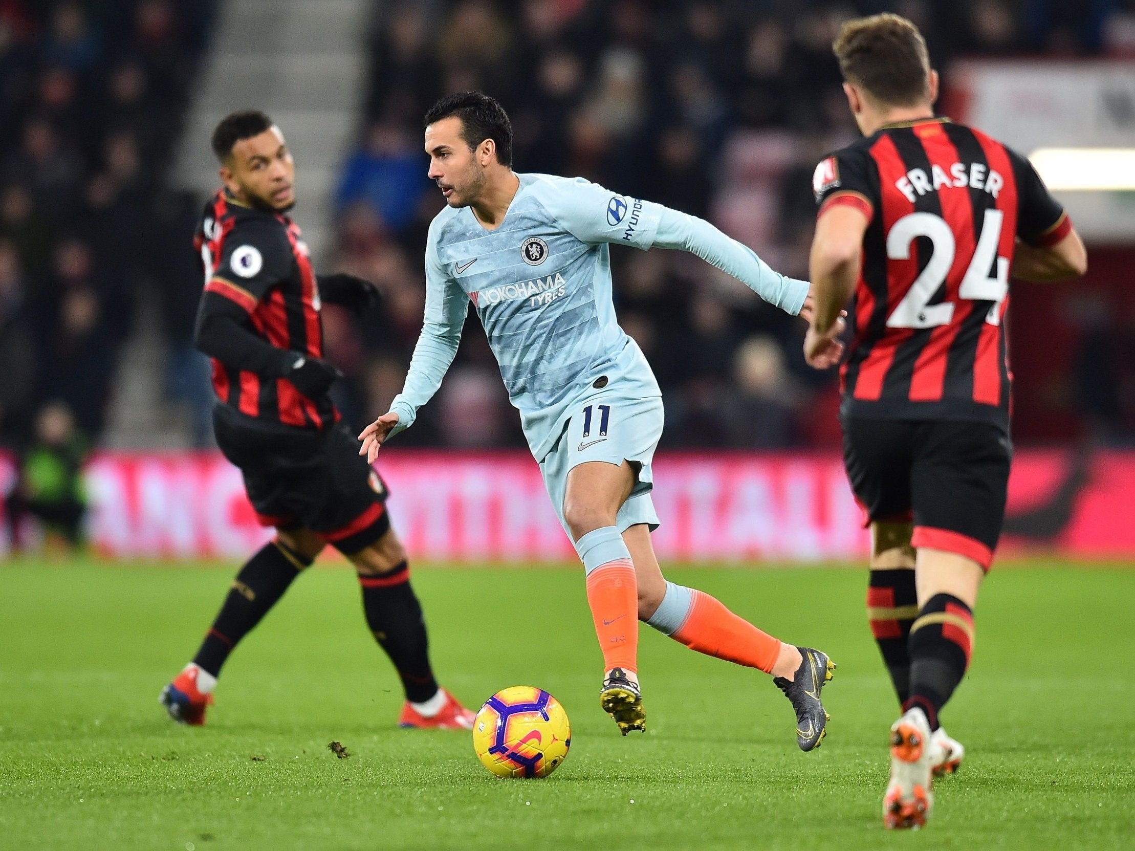 Pedro gets on the ball for Chelsea
