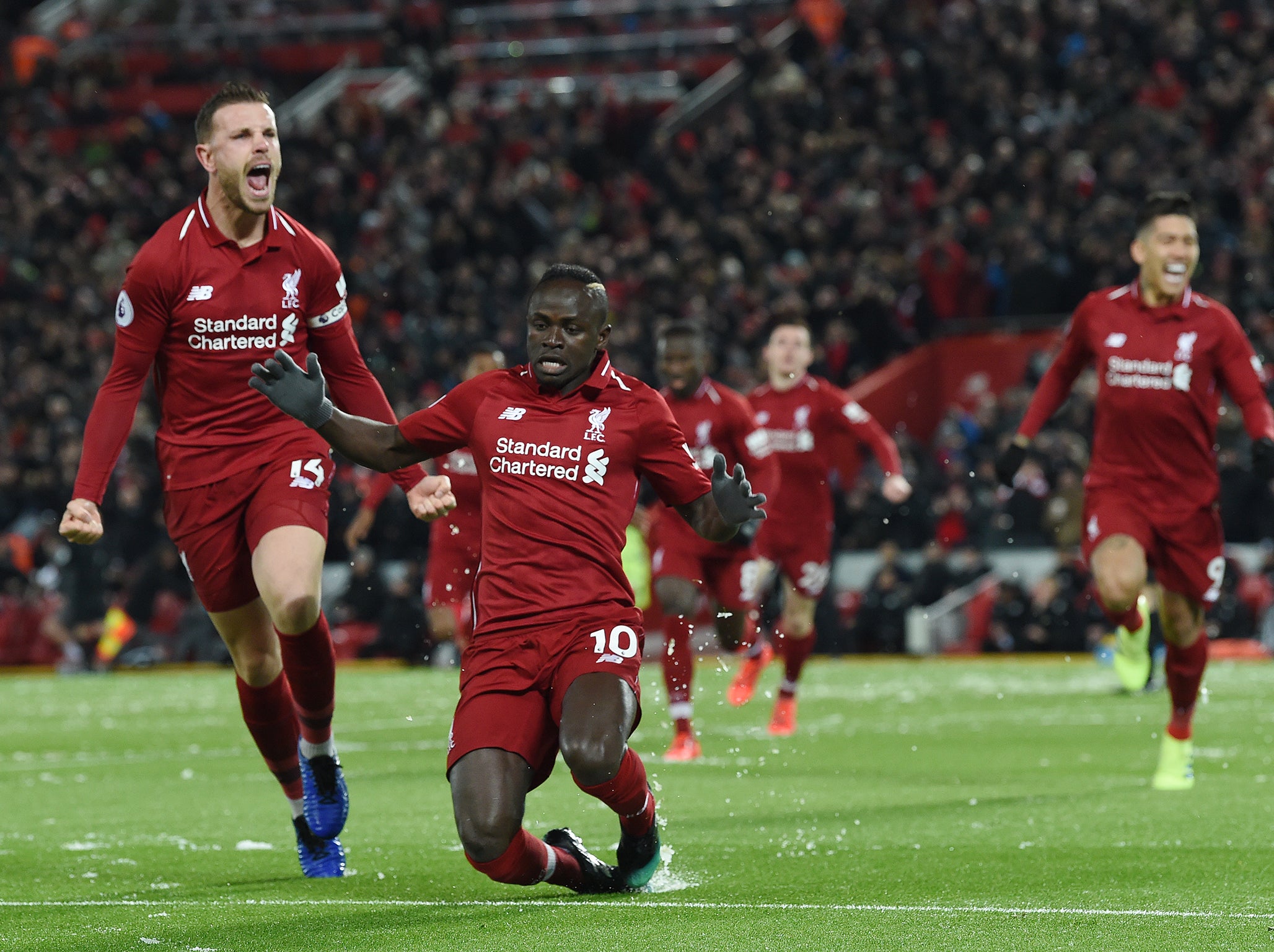 Sadio Mane celebrates his goal