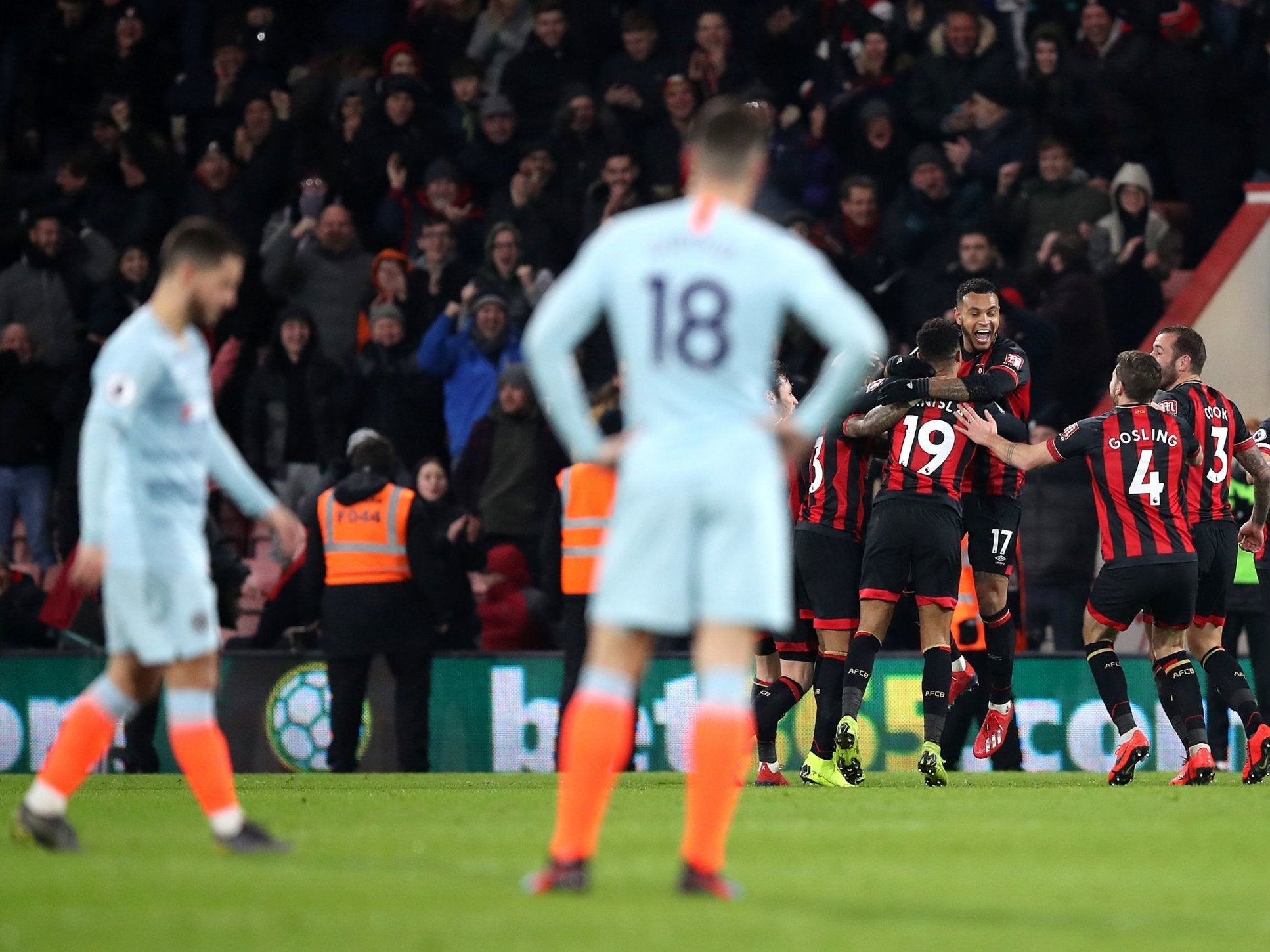 Bournemouth celebrate Josh King scoring their third of the night