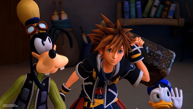 Protagonists Sora, Donald Duck and Goofy