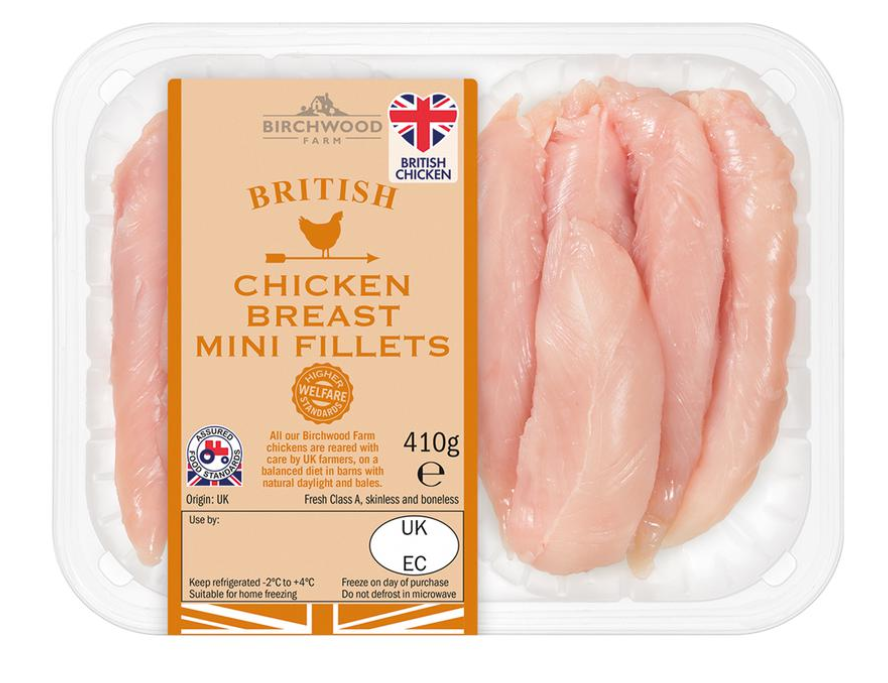 A Lidl label has a round gold logo saying “higher welfare standards” even though the chickens would have been factory-farmed