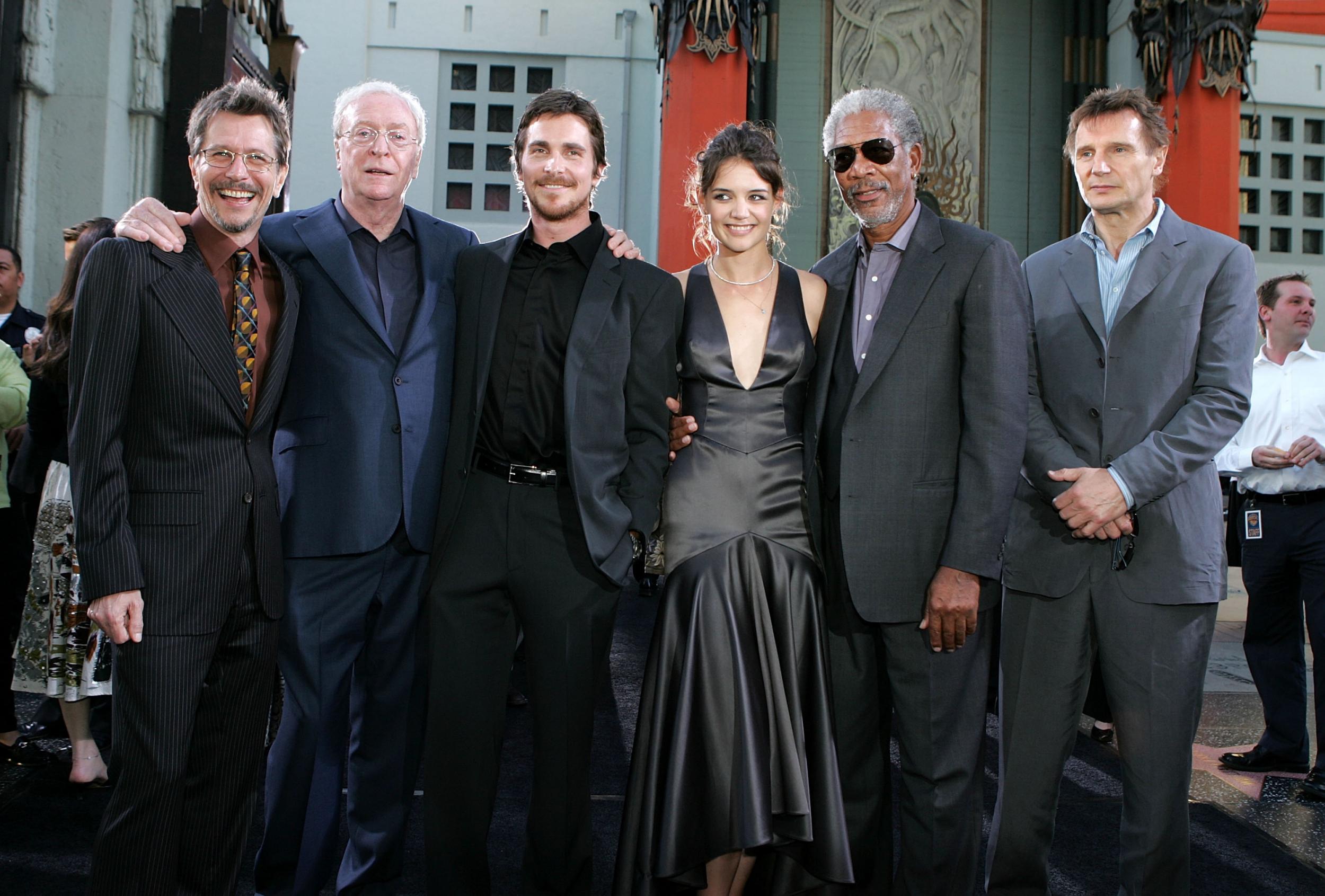 Oldman with fellow ‘Batman Begins’ cast members Sir Michael Caine, Christian Bale, Katie Holmes, Morgan Freeman and Liam Neeson in 2005.