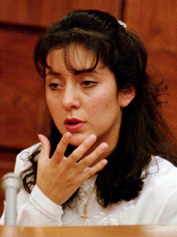 Lorena Bobbitt describes an incident of abuse during her malicious wounding trial in January 1994 (AFP/Getty)